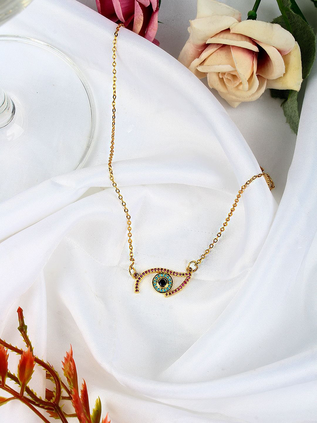 KPOP Gold-Plated Stone Studded Evil Eye Necklace