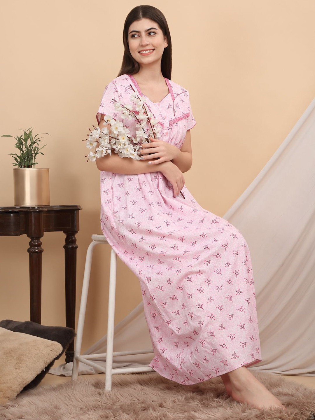 Sweet Dreams Square Neck Floral Printed Maxi Nightdress