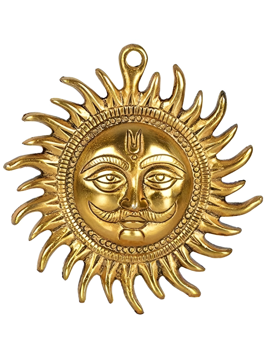 Navyaksh Surya Dev Gold Brass Metallic Prayer Room Small Showpiece - 3.1 Inches