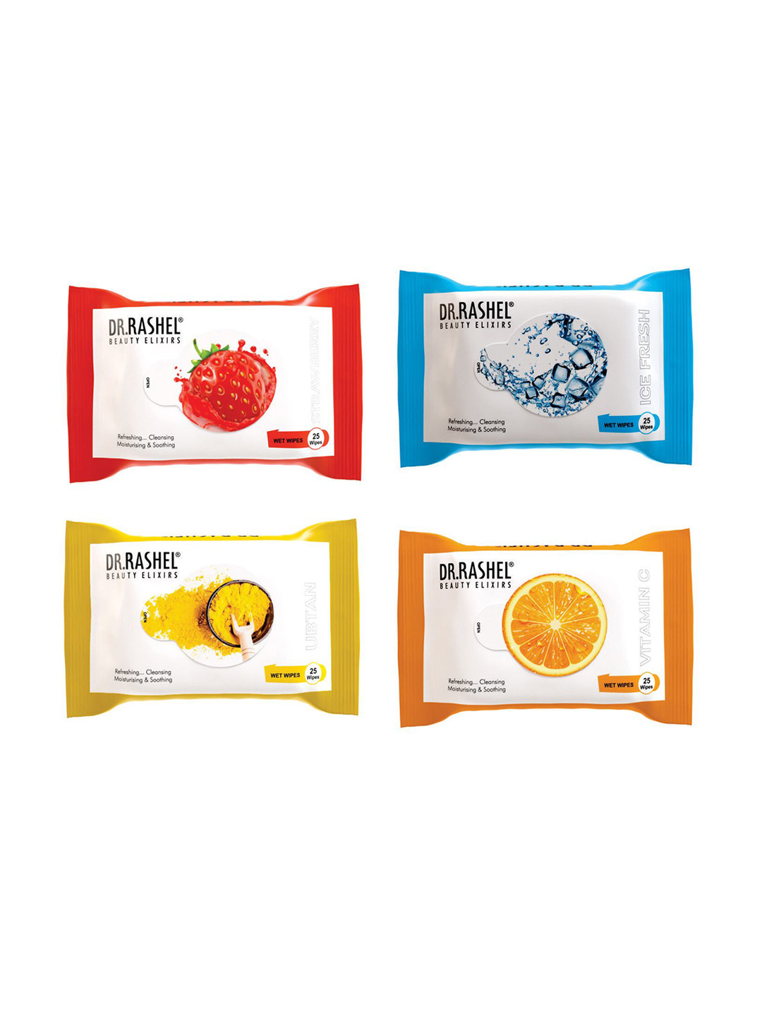 DR.RASHEL Set Of 4 Strawberry Ice Fresh Ubtan & Vitamin C Wet Wipes-25 Wipes Each