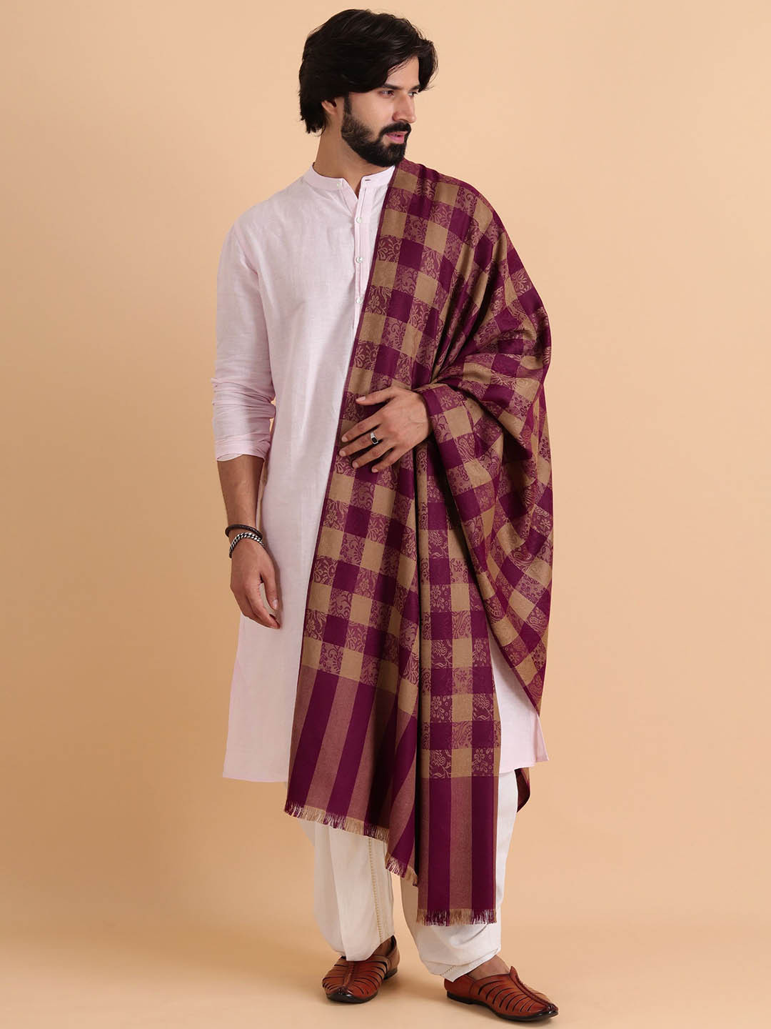 Tweedle Reversible Checked Acrylic Shawl