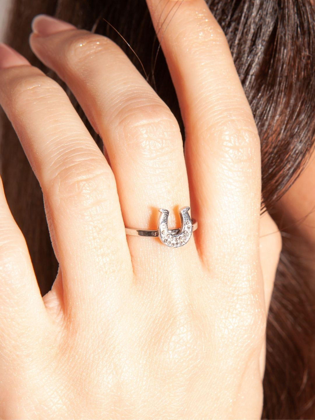 HighSpark 925 Sterling Silver Cubic Zirconia Studded Horseshoe Adjustable Finger Ring