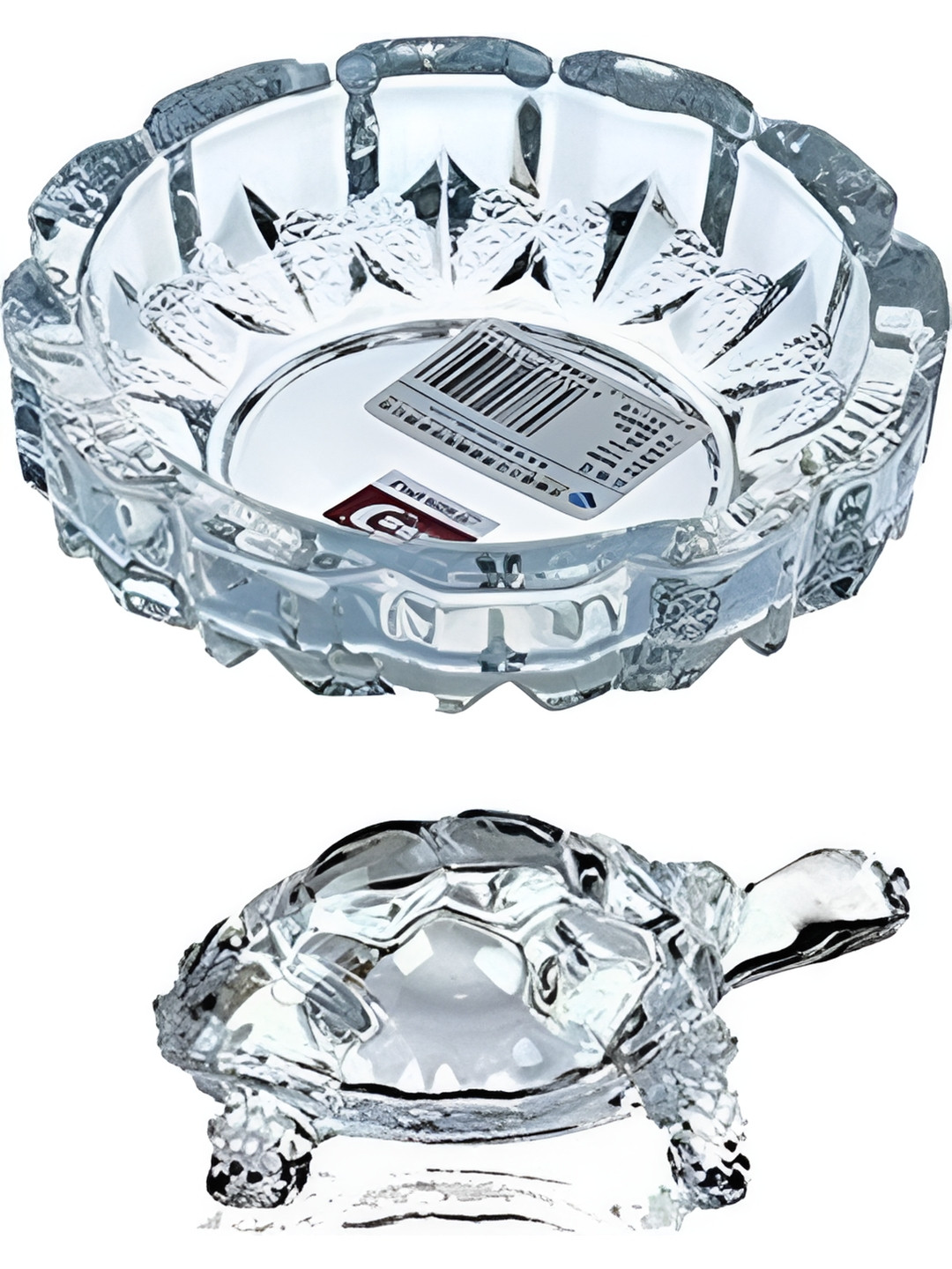 Navyaksh Turtle with Plate White Glass Natural Prayer Room Set of 2 Small Showpieces - 3.1 Inches