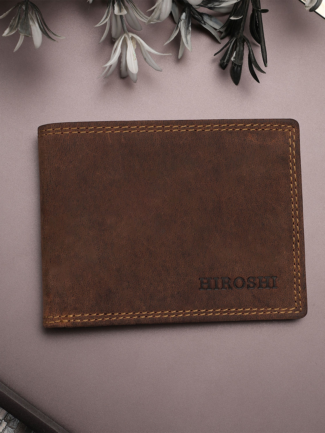 HIROSHI Men Textured Leather Two Fold Wallet