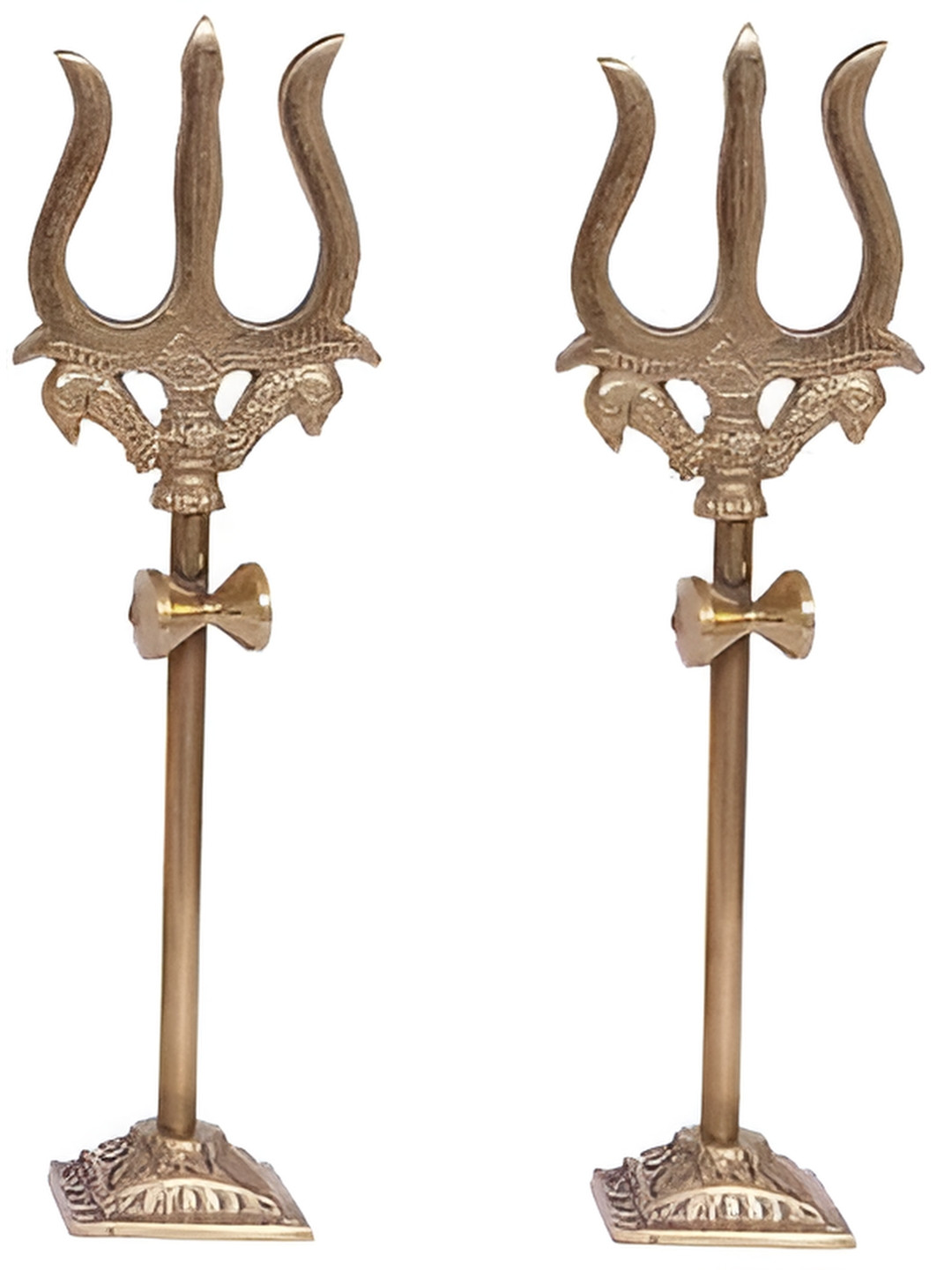 Navyaksh Trishul, Trident and Damru Gold Brass Metallic Prayer Room Set of 2 Small Showpieces - 3.1 Inches
