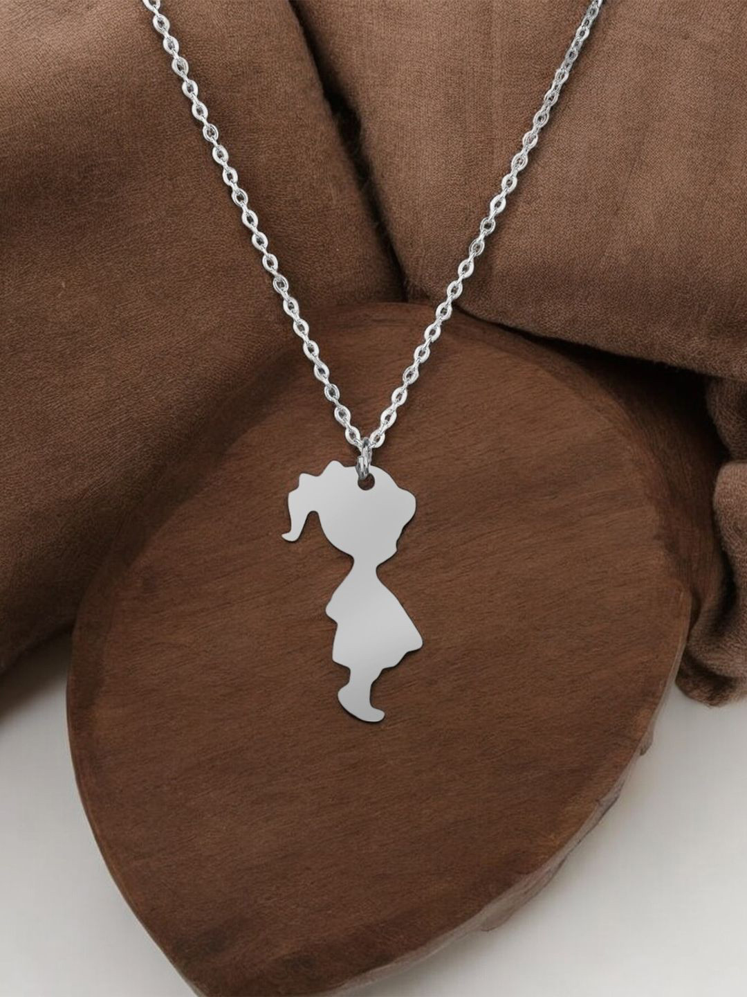 Goldnera Girls 925 Sterling Silver-Plated Cute Girl Pendant with Chain