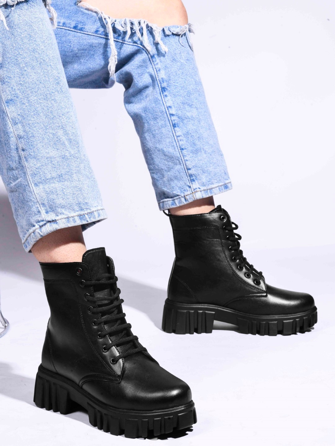 JM Looks Women Chunky Lace-Up Boots with Rugged Sole and Ankle Support
