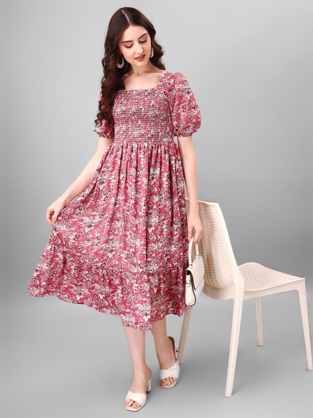 Femvy Fit & Flare Designer printed dress for women