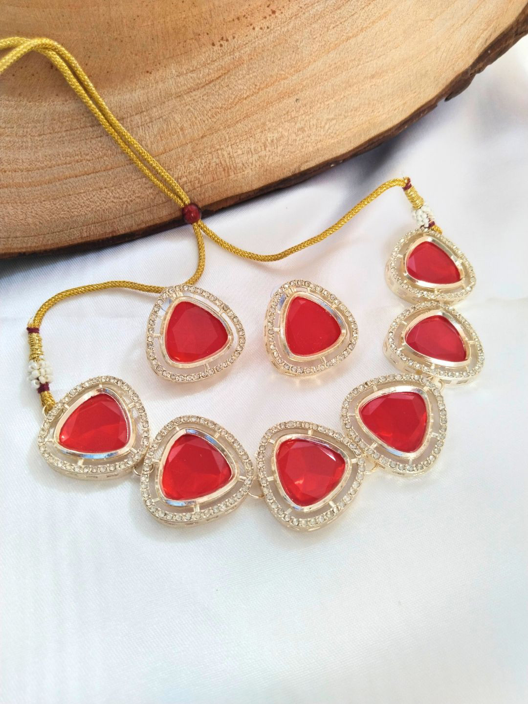 Anouk Gold-Plated Kundan & American Diamond Studded Necklace & Earrings