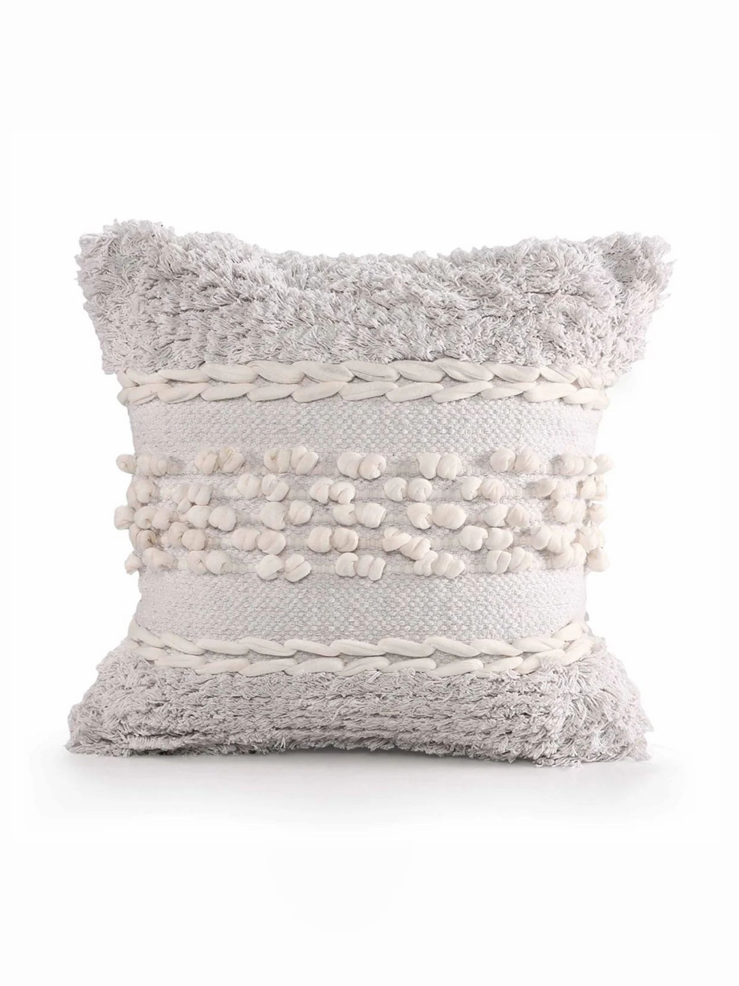 SASHAA WORLD White Abstract Tufted Cotton Square Cushion Covers
