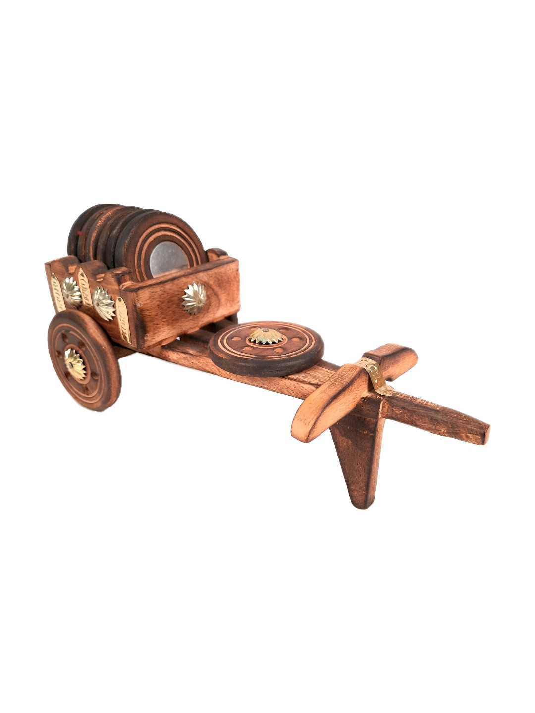 apka mart 6-Pcs Brown & White Wooden Textured Round Coasters