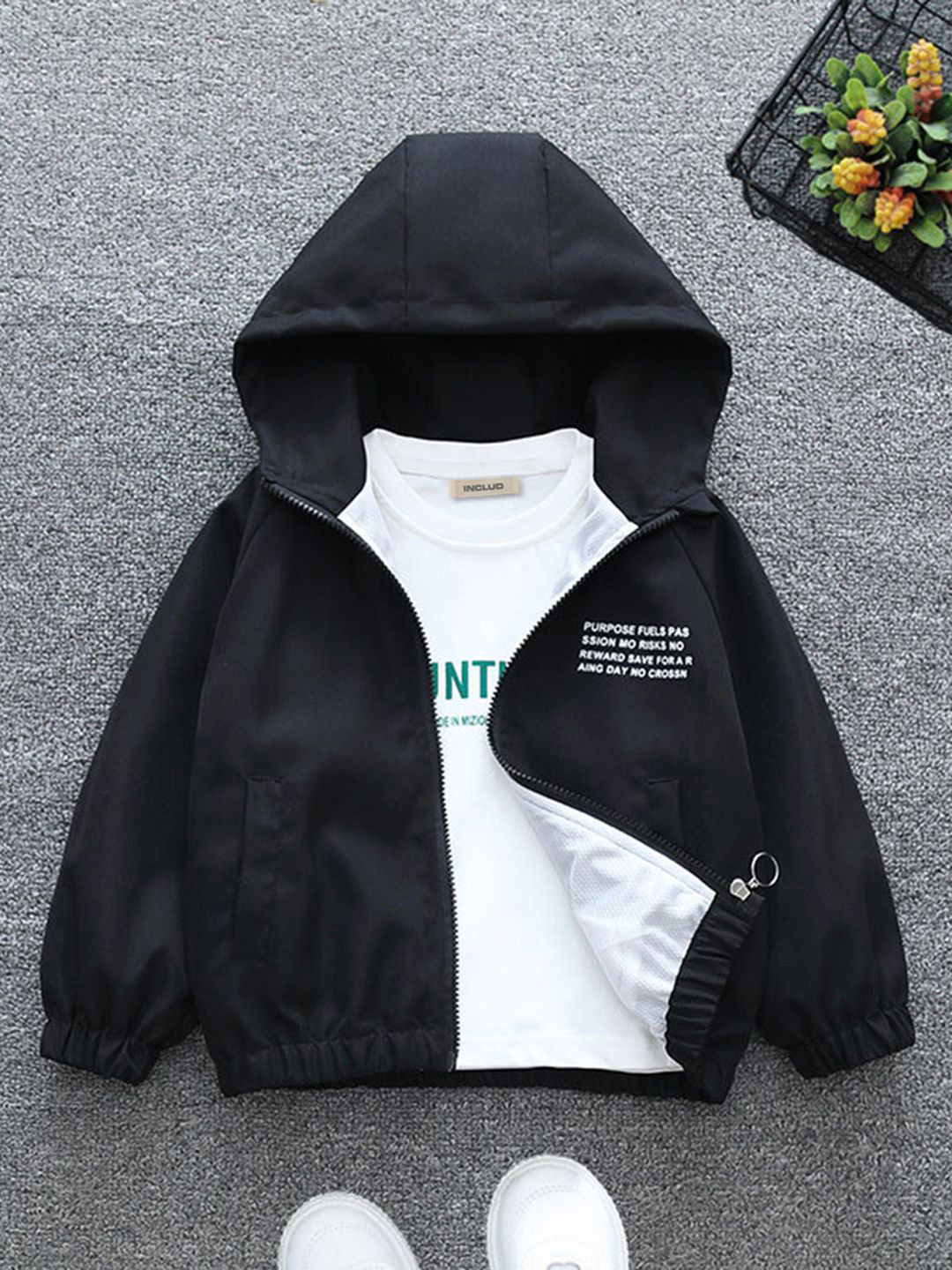 INCLUD Boys Printed  Open Front Jacket With Back Big Pockets