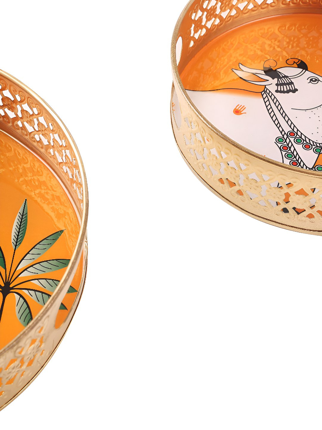 Homey Affairs Orange 2024 Metal 2 Pieces Serving Tray