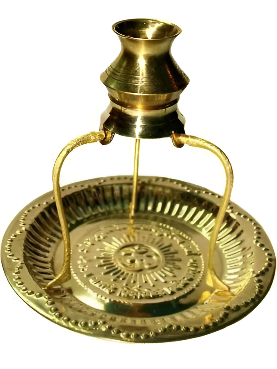 Navyaksh Pooja Plate Thali with Shivling Stand and Abhishek Lota Kalash Gold Brass Metallic Living Room Set of 3 Small Showpieces - 3.1 Inches