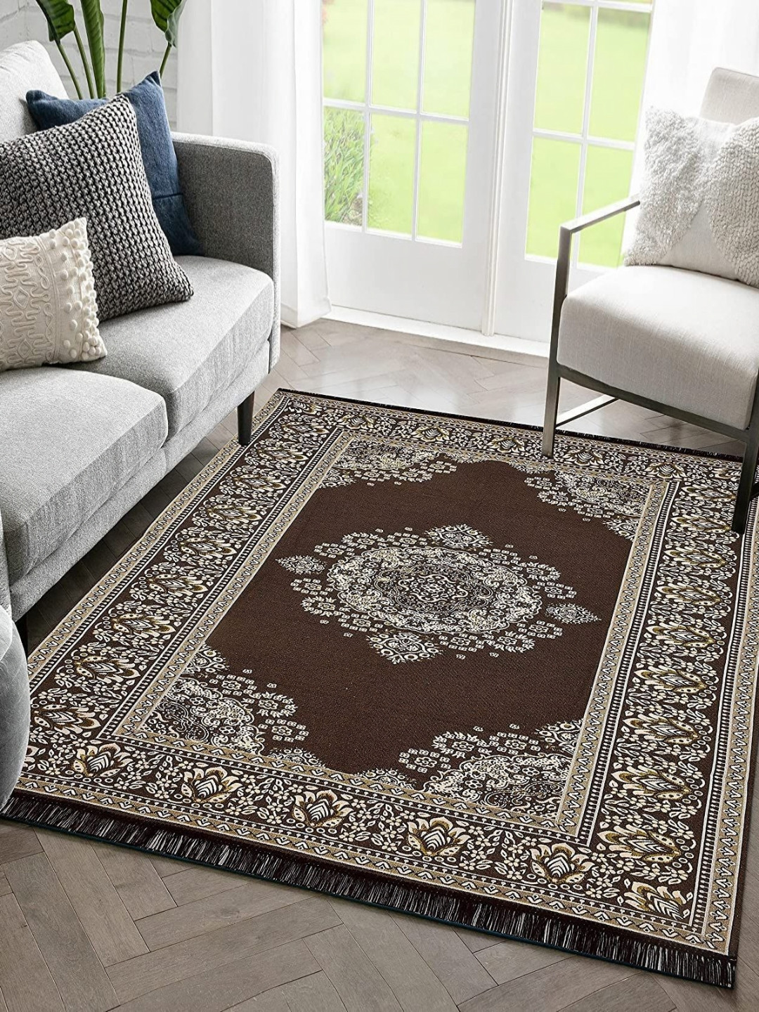 Sparrow world Coffee Brown Solid Cotton Carpet