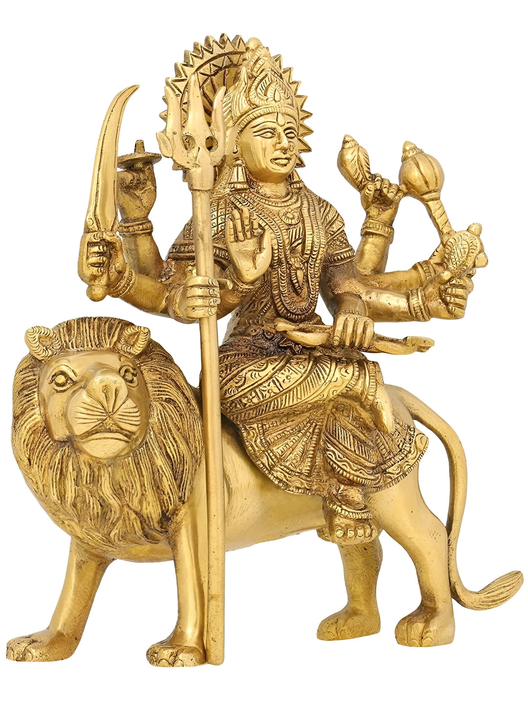 Navyaksh Astadhatu Durga Mata Gold Brass Metallic Prayer Room Small Showpiece - 3.1 Inches