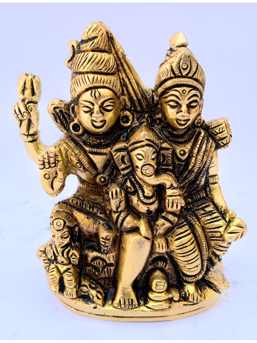 Navyaksh Lord Shiv Parivar Gold Brass Metallic Prayer Room Small Showpiece - 3.1 Inches