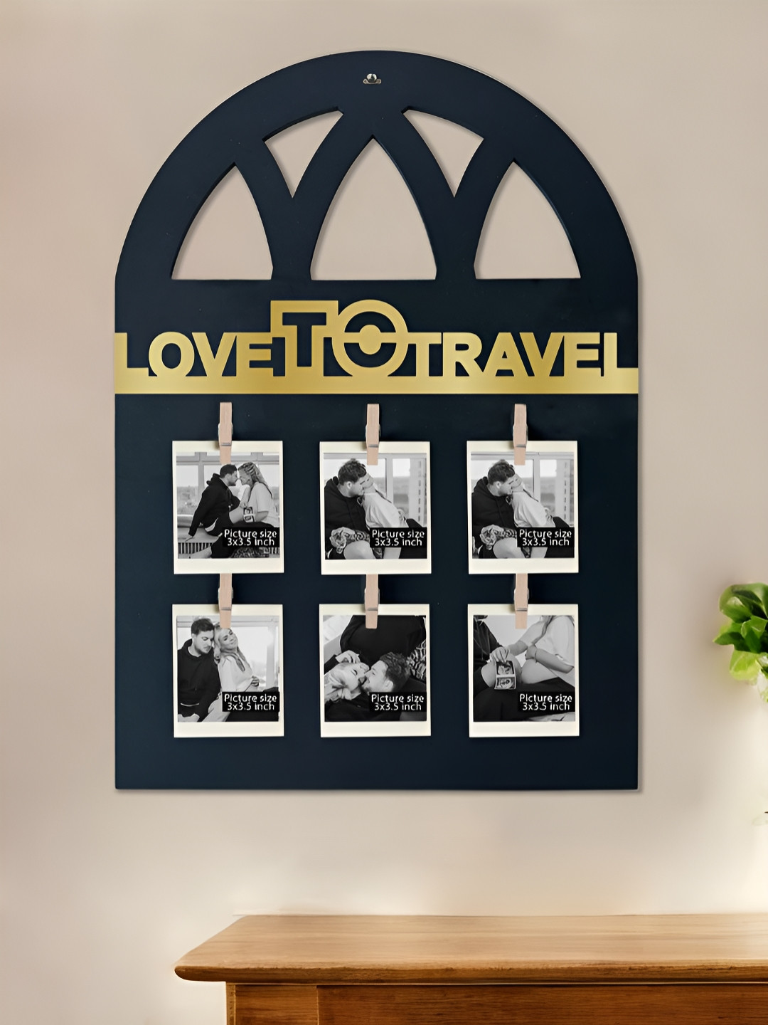 Art Street MDF Frame with Golden Acrylic Window Style Love To Travel Plaque