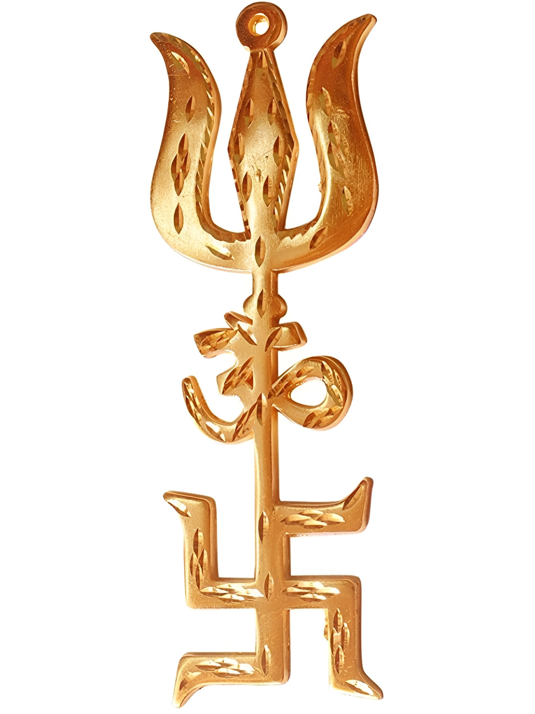Navyaksh Trishul, Swastik and Om Wall/ Door Hanging Gold Brass Metallic Prayer Room Small Showpiece - 3.1 Inches