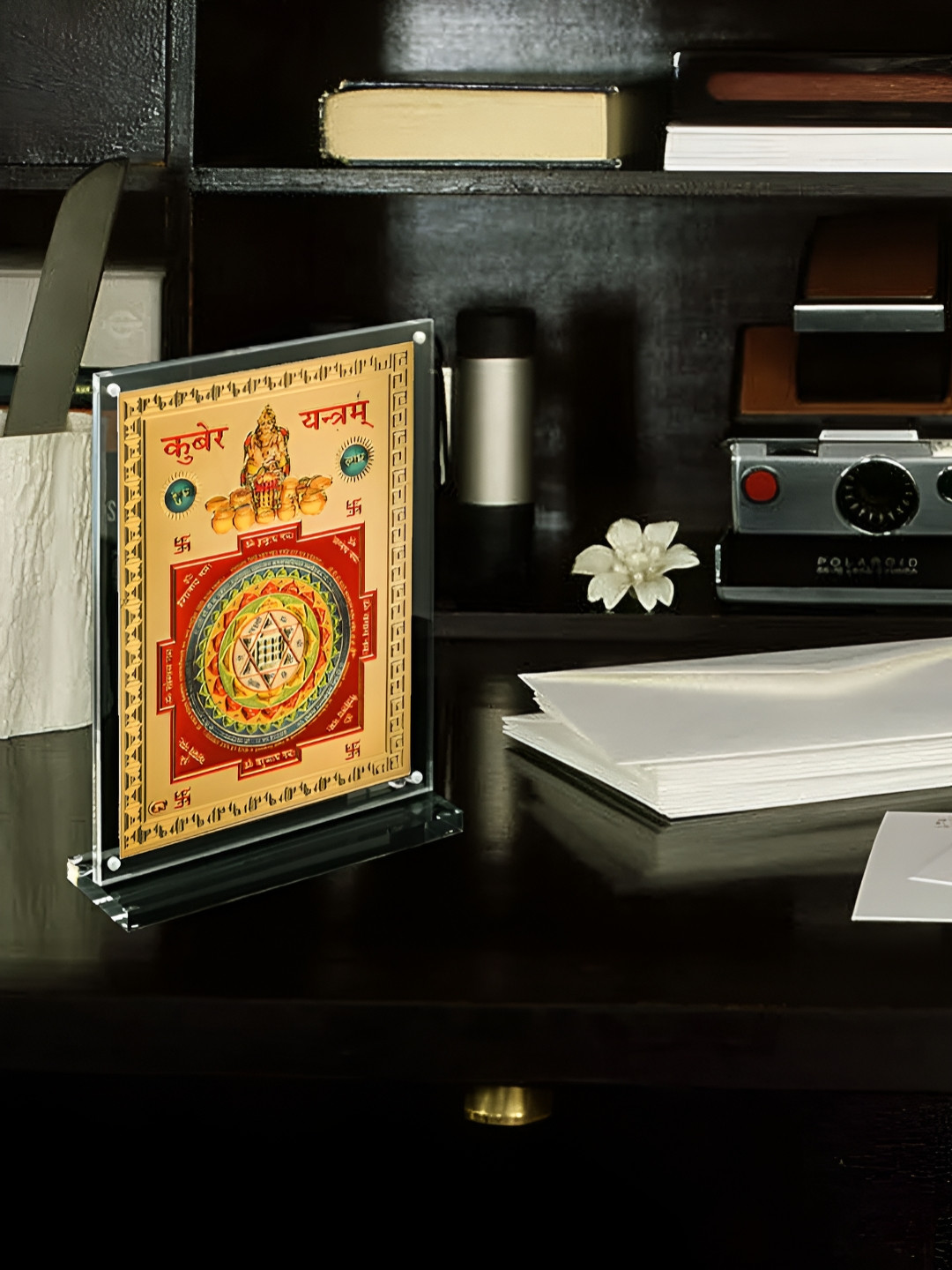 Hawai Gold Toned & Transparent Shree Kuber Yantra Table Photo Frame
