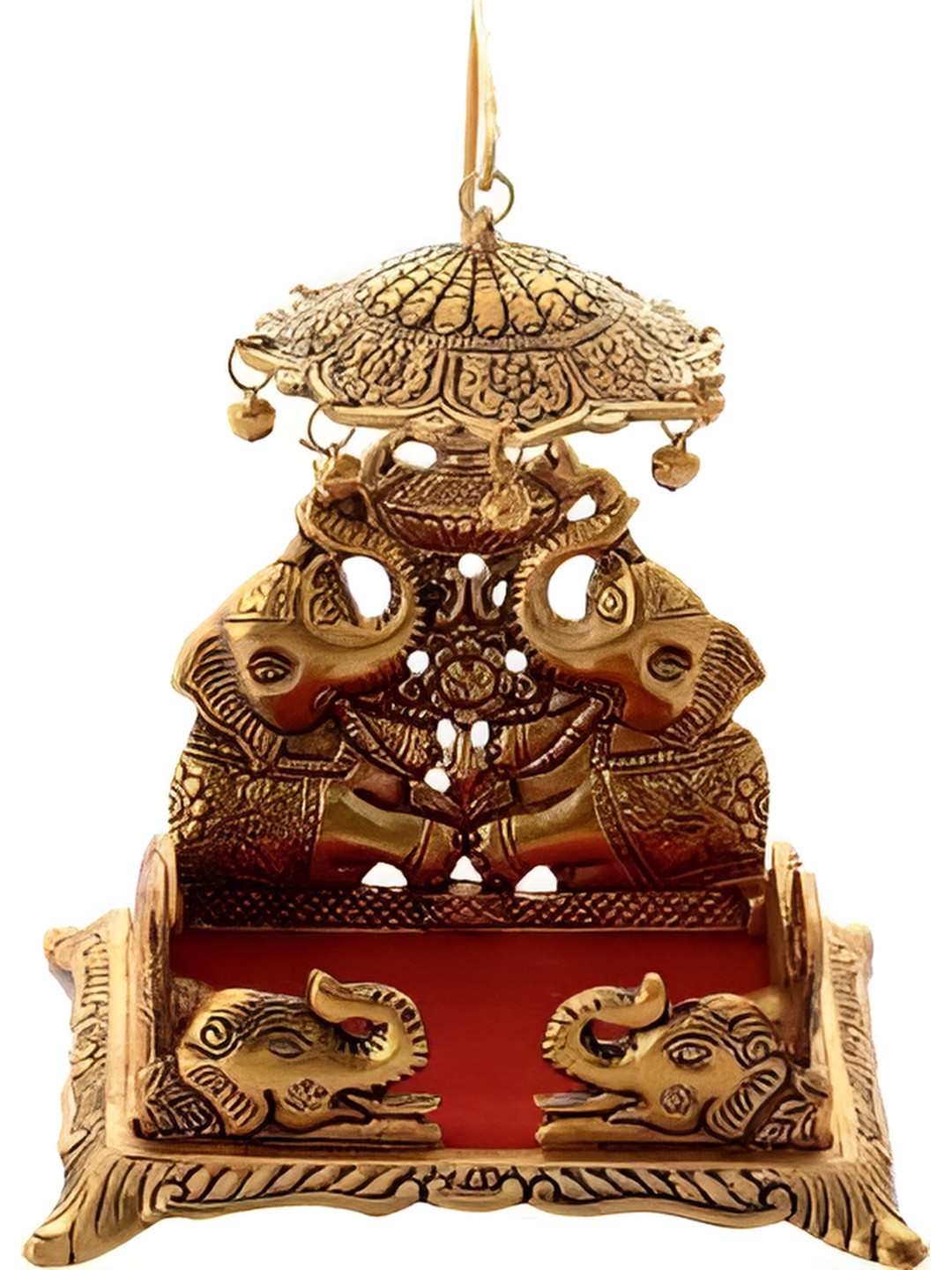 Navyaksh Ladoo Gopal Singhasan Gold Metal Metallic Prayer Room Small Showpiece - 3.1 Inches