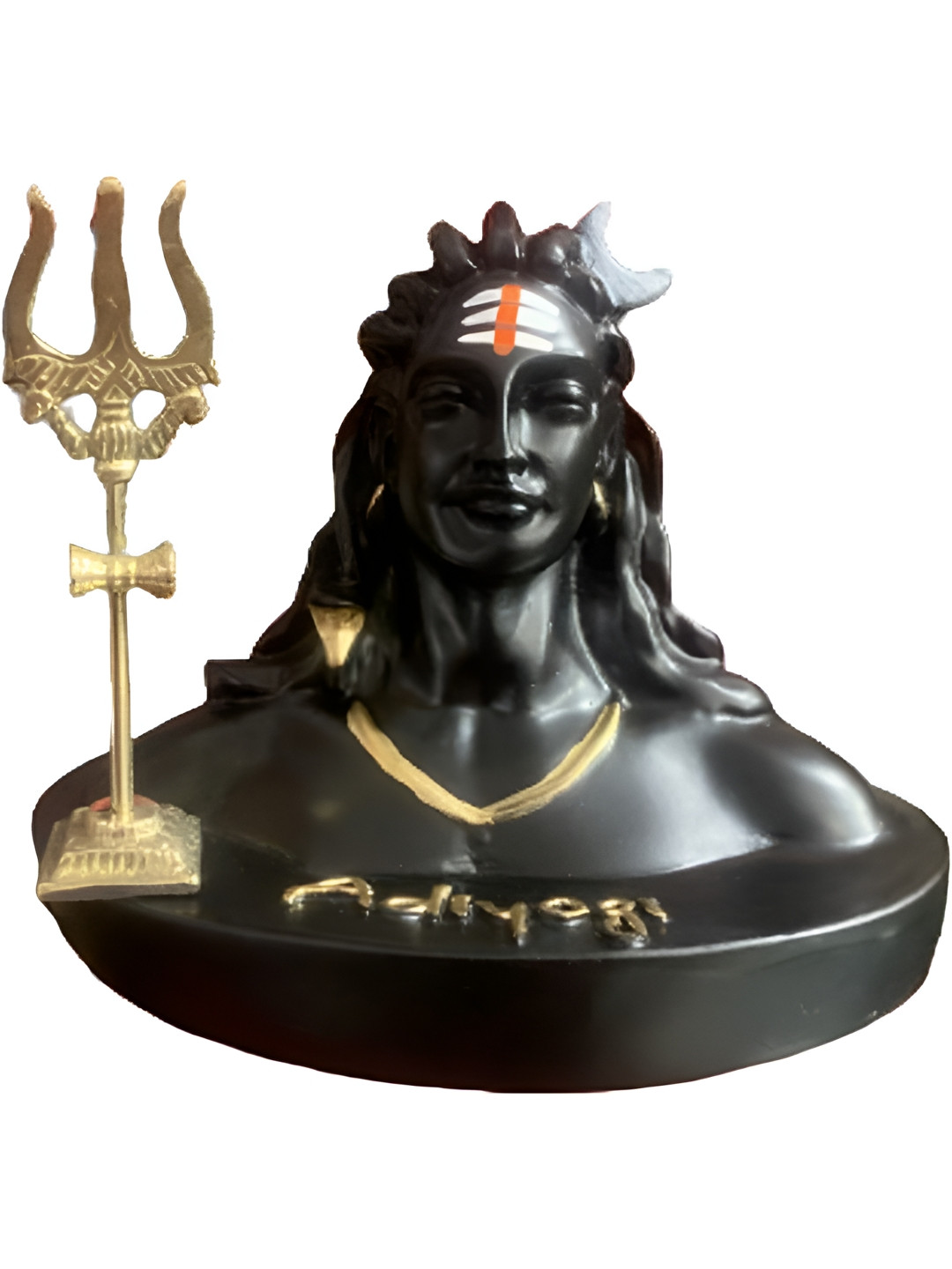 Navyaksh Shiv Adiyogi with Trishul Gold Polyresin Matte Living Room Set of 2 Small Showpieces - 3.1 Inches