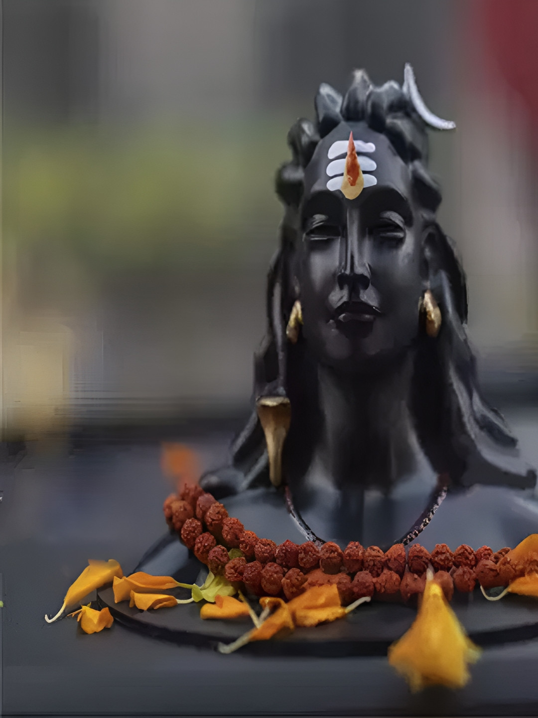 Navyaksh Adiyogi with Rudraksh Mala Gold Polyresin Matte Living Room Set of 2 Small Showpieces - 3.1 Inches