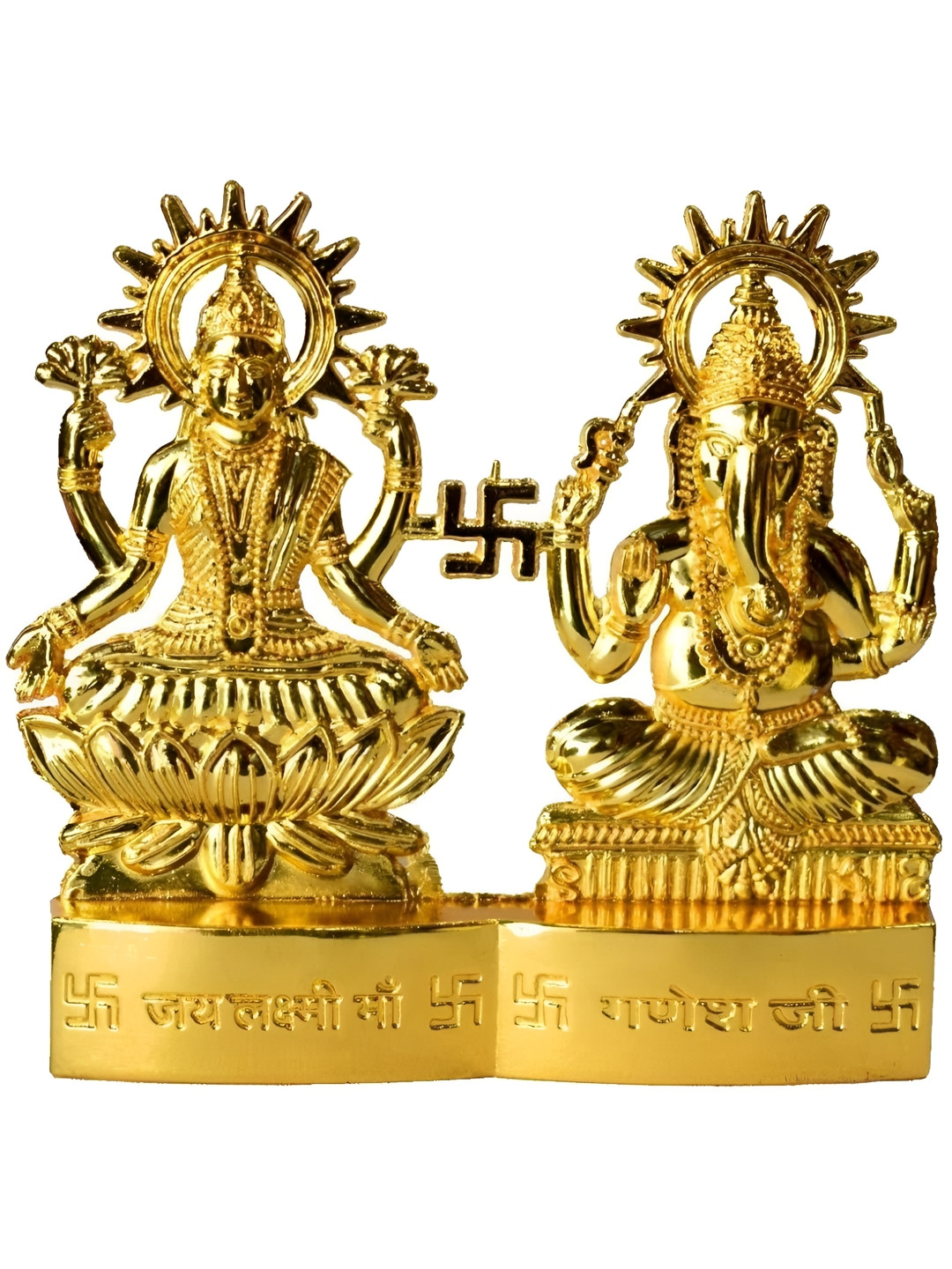 Navyaksh Laxmi Ganesh Ji Gold Brass Metallic Prayer Room Small Showpiece - 3.1 Inches