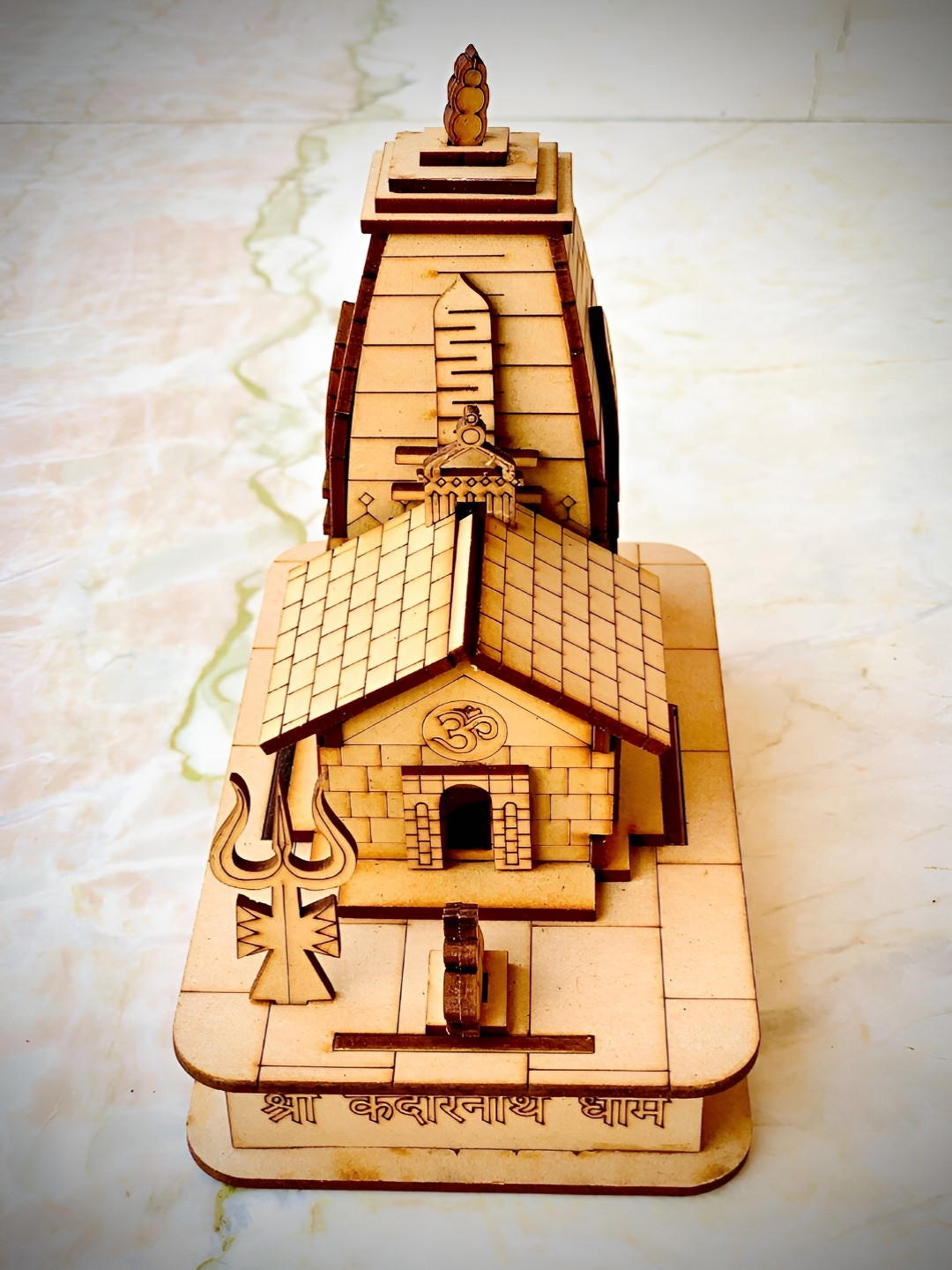 Navyaksh Kedarnath Temple Brown Wood Natural Prayer Room Hand-Crafted Small Showpiece - 3.1 Inches
