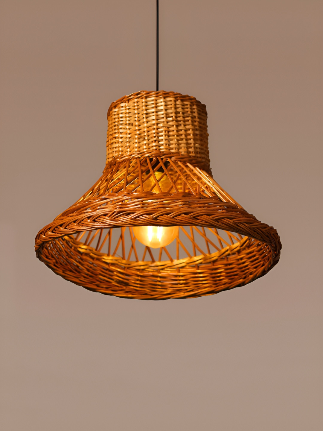 HABERE INDIA Brown & Black Textured Rattan Contemporary Abstract Shaped Ceiling Lamp