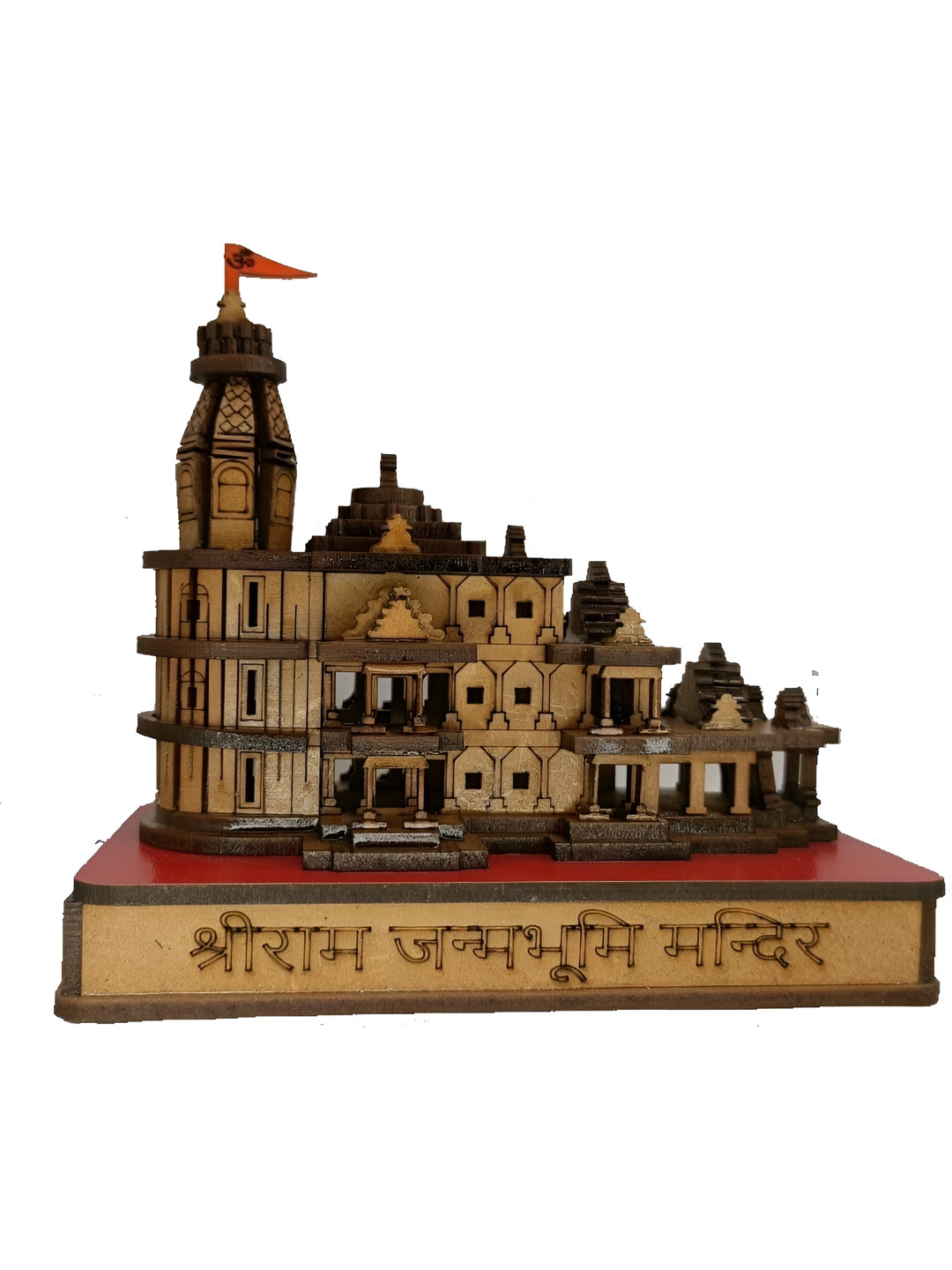 Navyaksh Shri Ram Mandir Ayodhya 3D Tempal Brown Wood Natural Living Room Hand Made Small Showpiece - 3.1 Inches