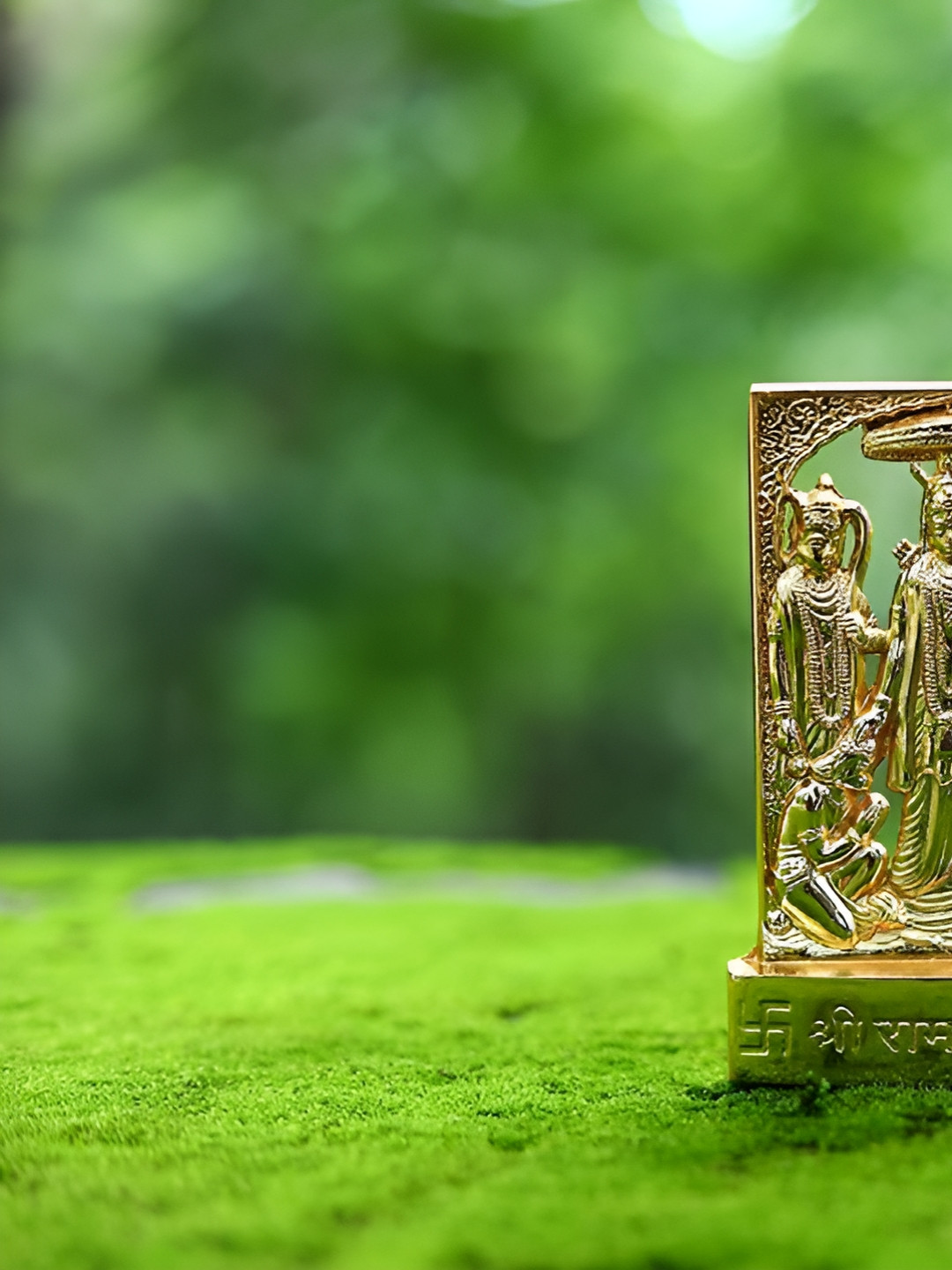 Navyaksh Shri Ram Darbar with Hanuman Ji Gold Resin Natural Prayer Room Small Showpiece - 3.1 Inches