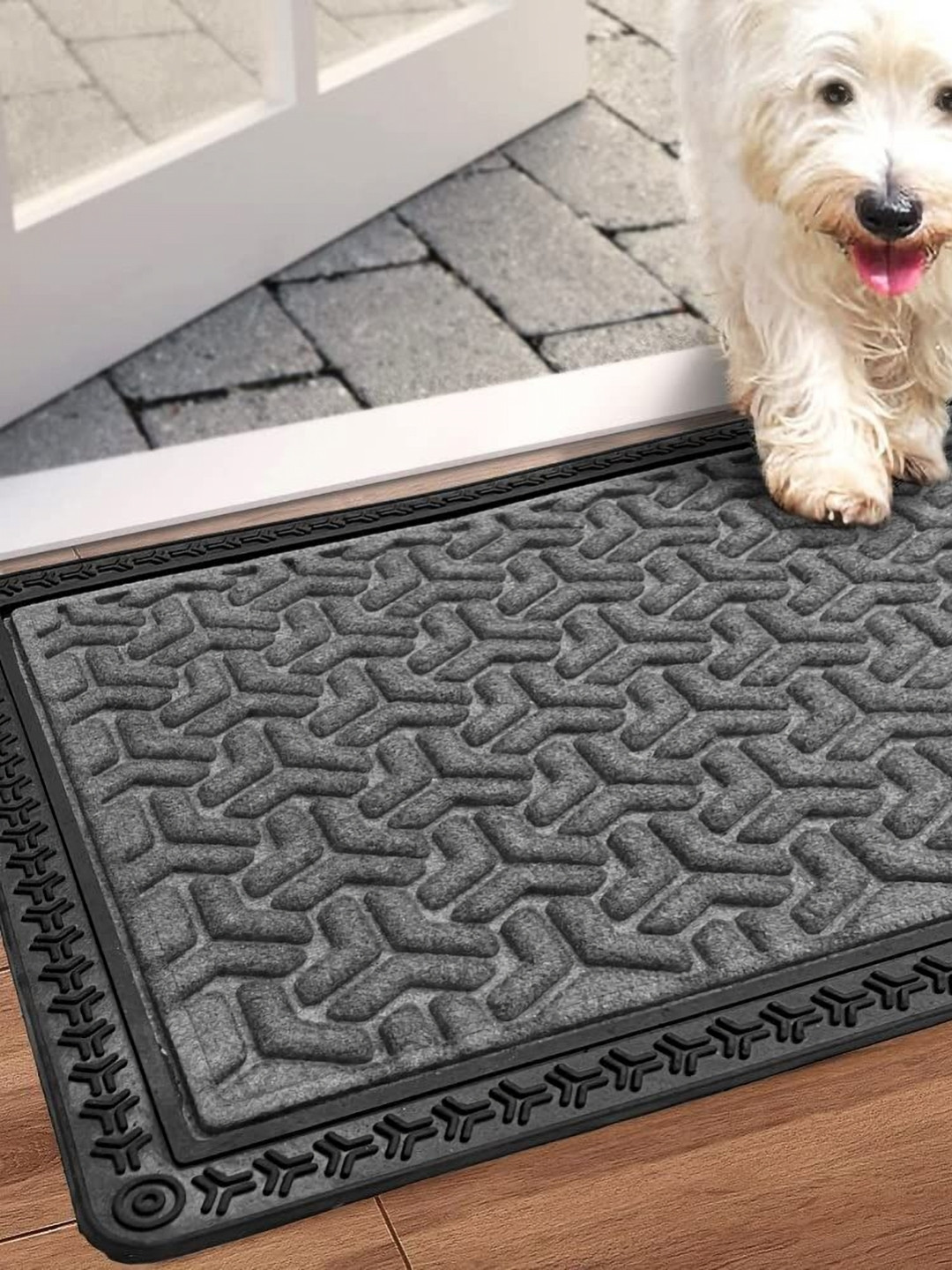 ANA Grey & Black Textured Anti-Skid Doormats