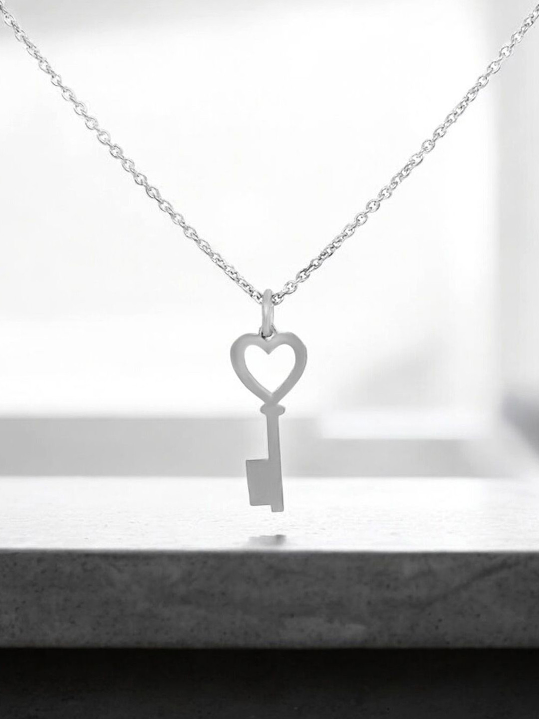 Goldnera Girls 925 Sterling Silver-Plated Love Key Pendant with Chain