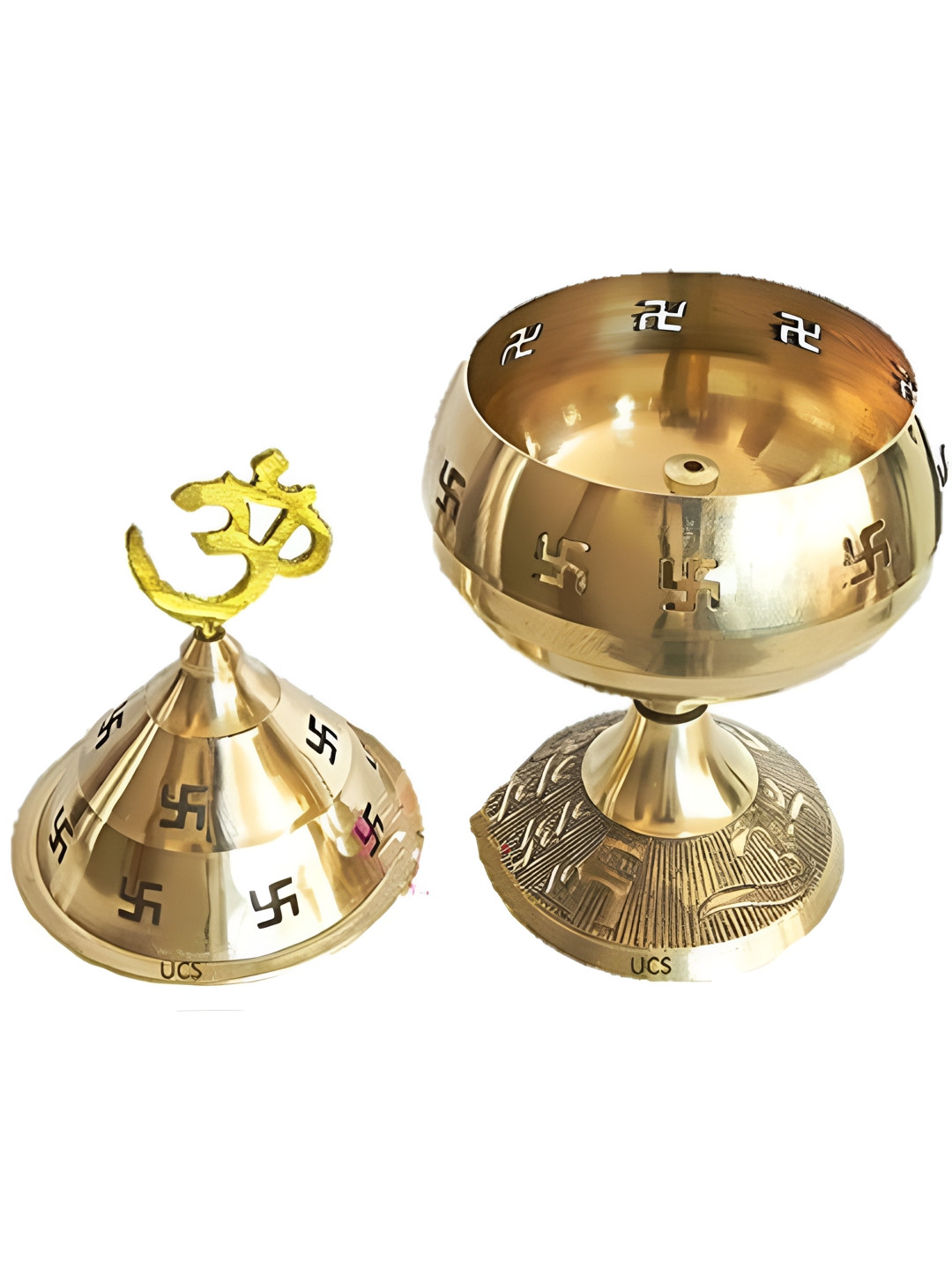 Navyaksh Akhand Jyot Diya Gold Brass Metallic Prayer Room Hand Made Set of 2 Small Showpieces - 3.1 Inches