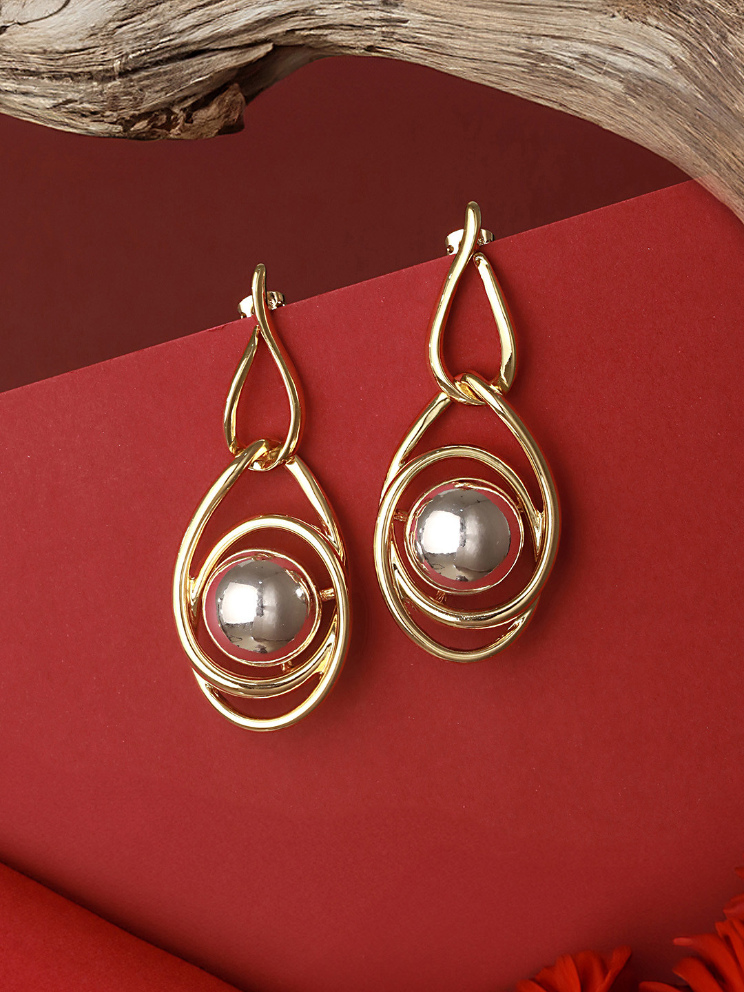 SARAF TRENDZ Stainless Steel 18KT Gold & Silver Plated Orbital Anti Tarnish Drop Earrings