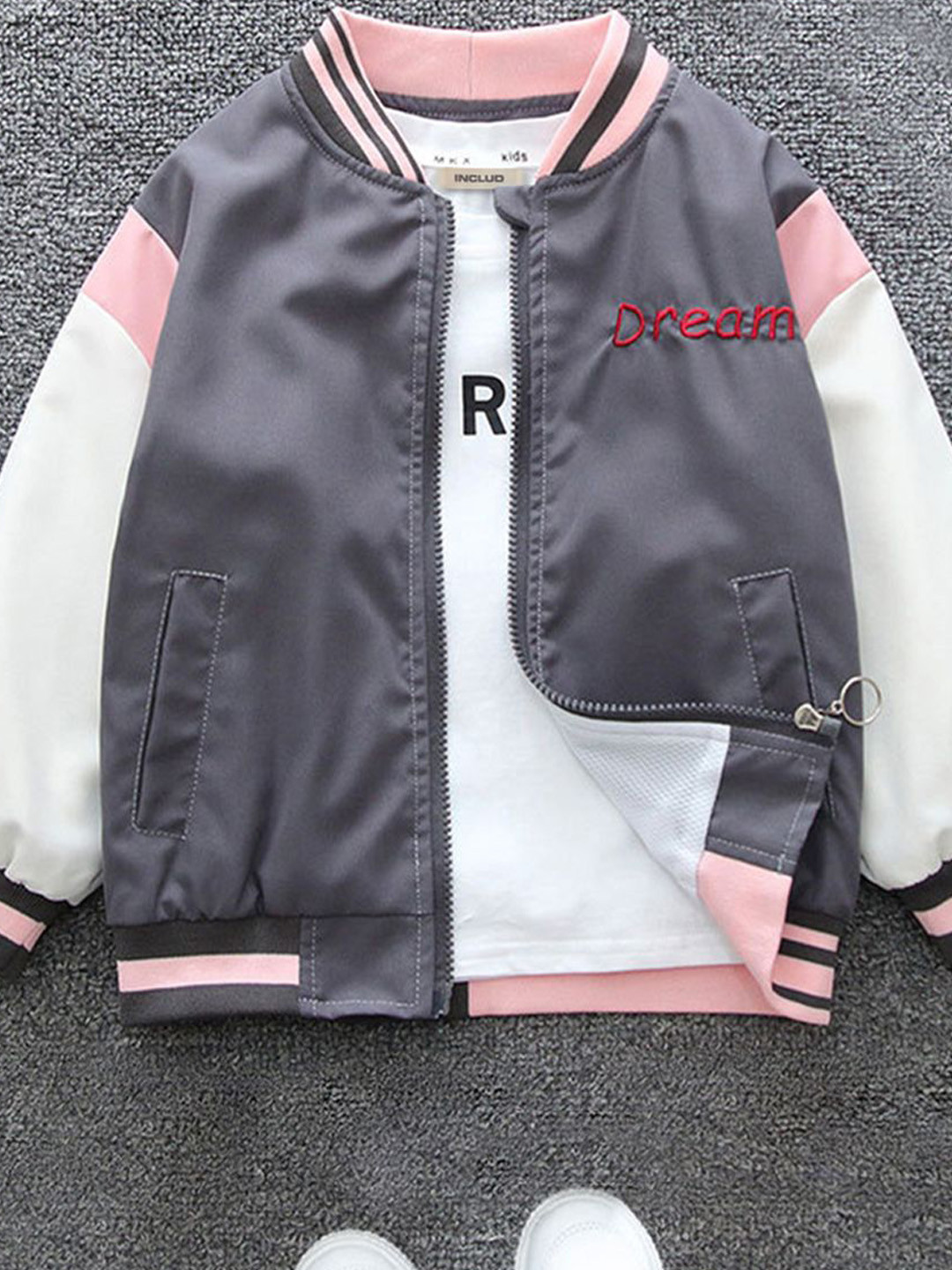 INCLUD Girls Self Design Open Front Jacket with Sequined