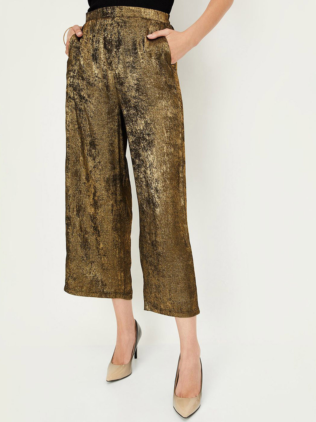 Max x Kalki  Women Shimmer Wide Leg Trousers