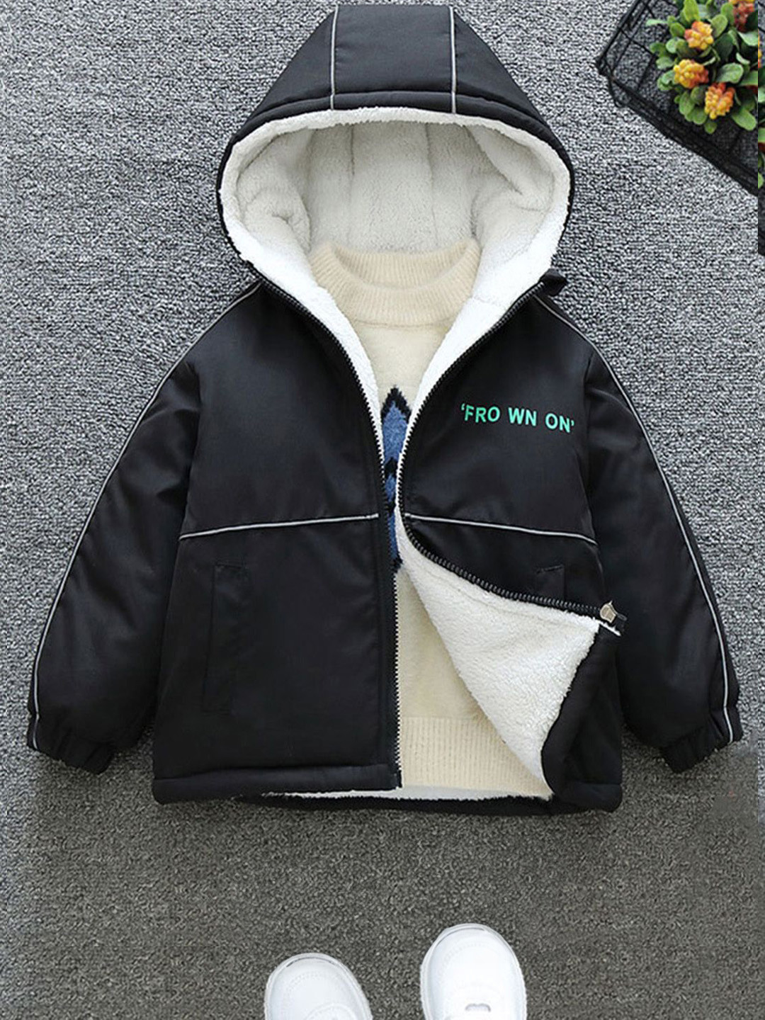 INCLUD Boys Hooded Neck Full Sleeves Open Front Jacket