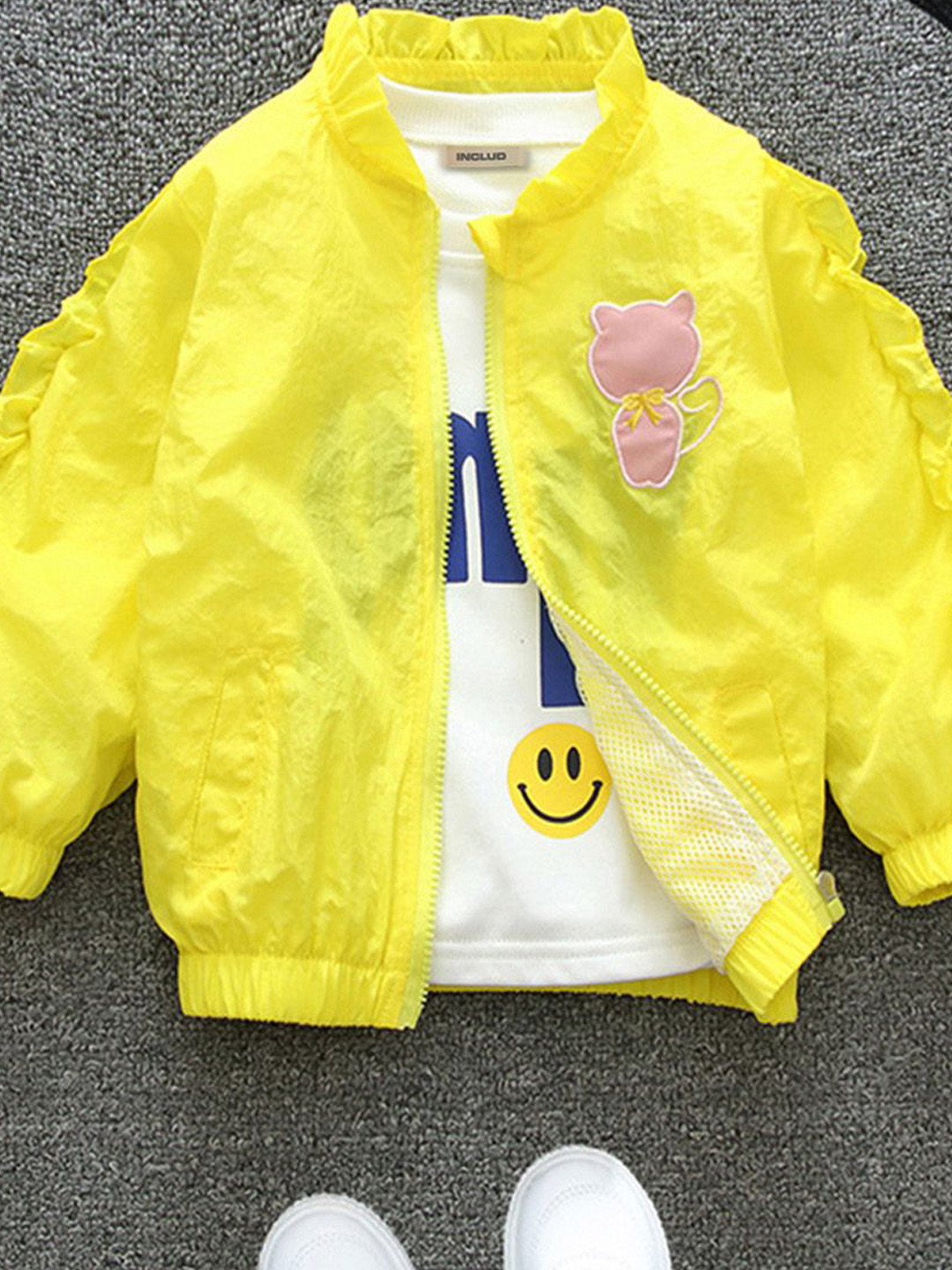 INCLUD Girls Self Design Open Front Jacket with Patchwork