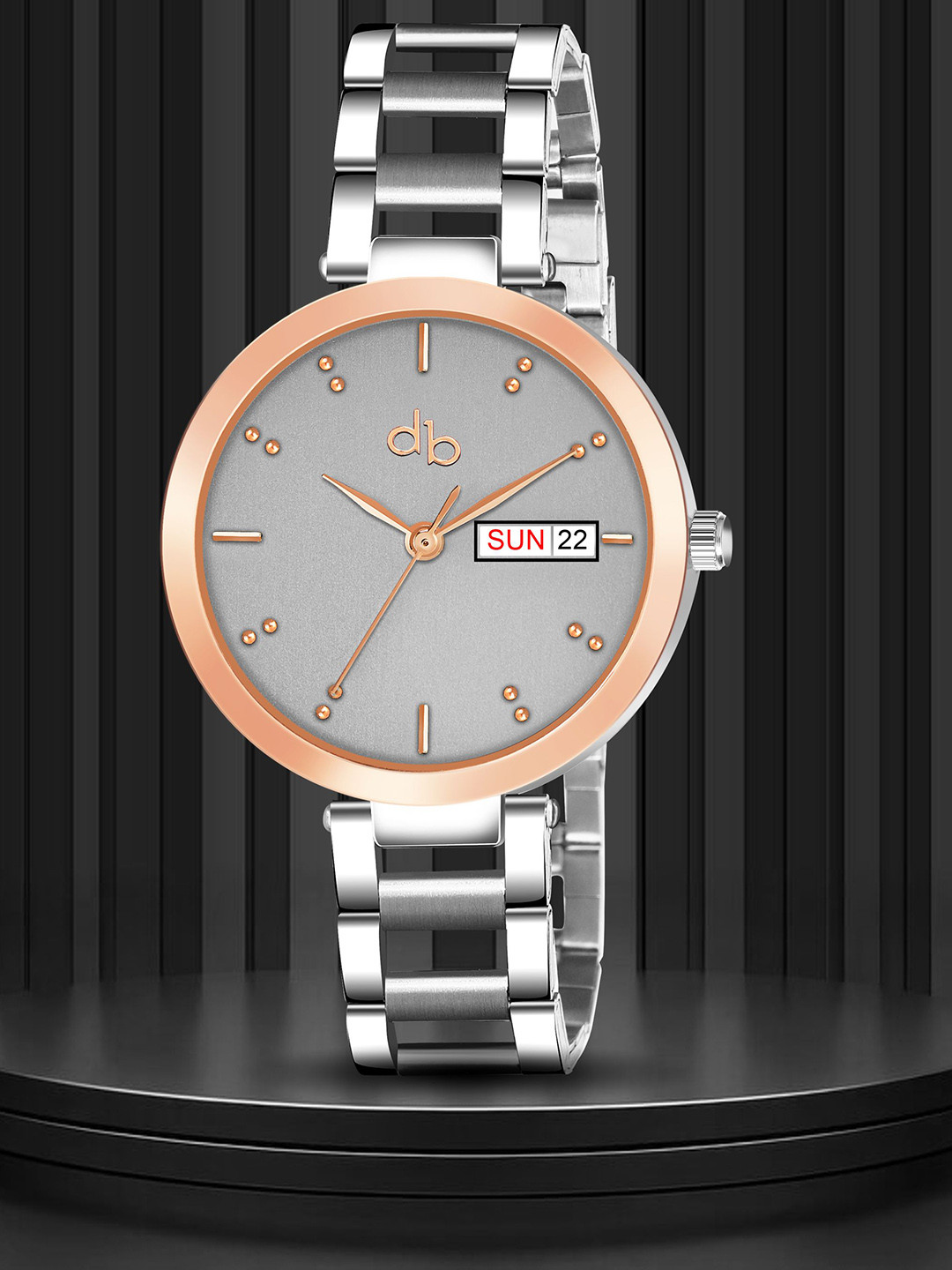 DressBerry Women Brass Embellished Dial & Stainless Steel Straps Analogue Watch DB-030-Silver