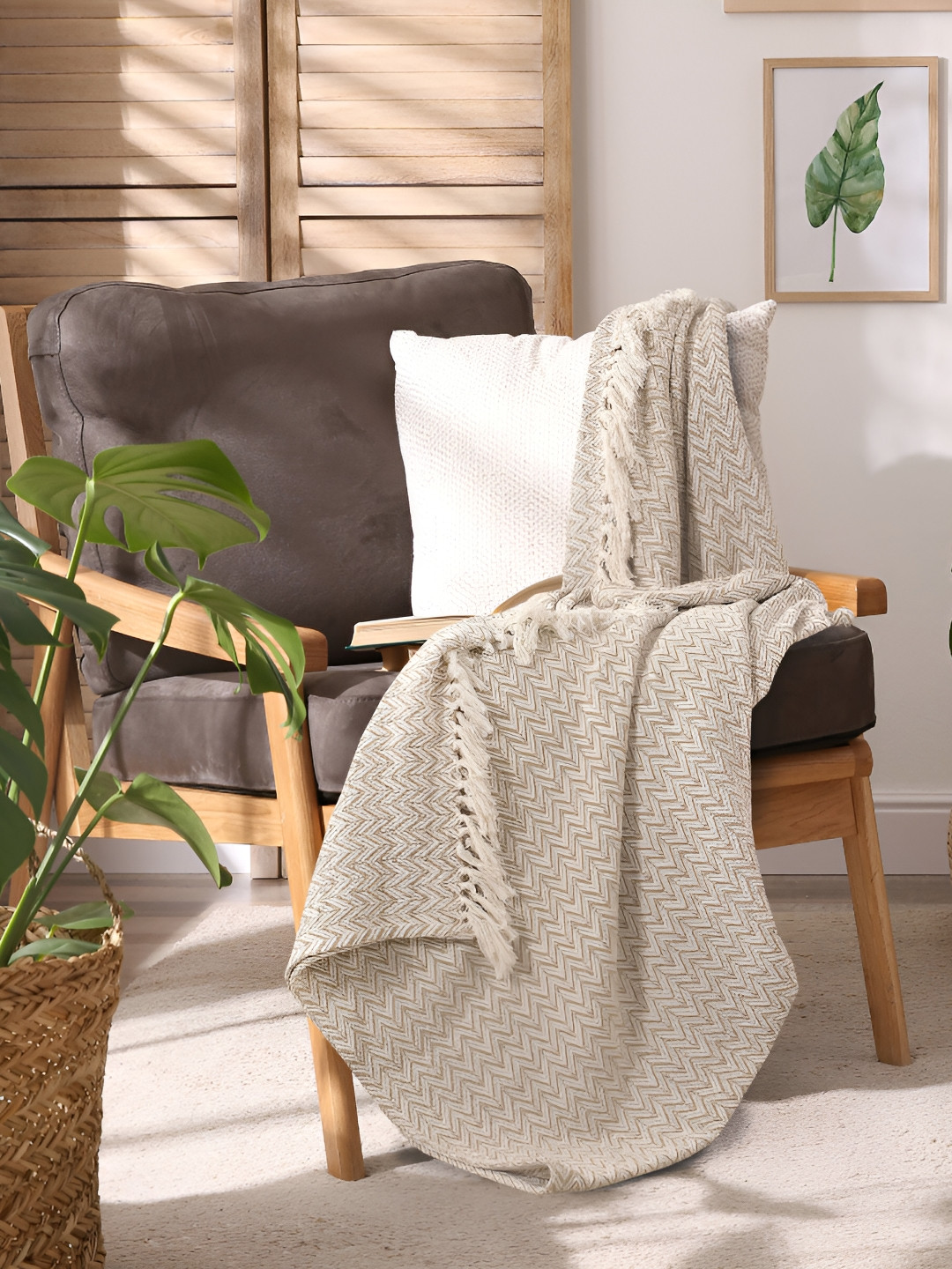 SASHAA WORLD Beige Colored Patterned Cotton Breathable Throws