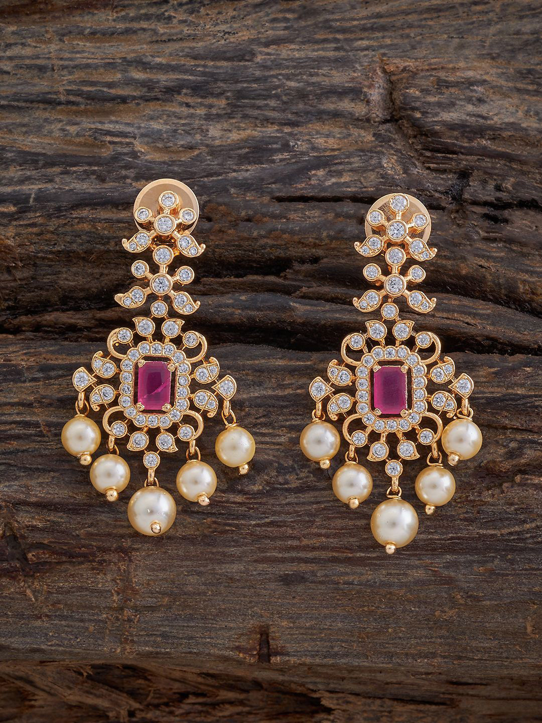 Kushal's Fashion Jewellery Pink Rhodium Gold-Embellished Bridal Cubic Zircon Maang Tikka