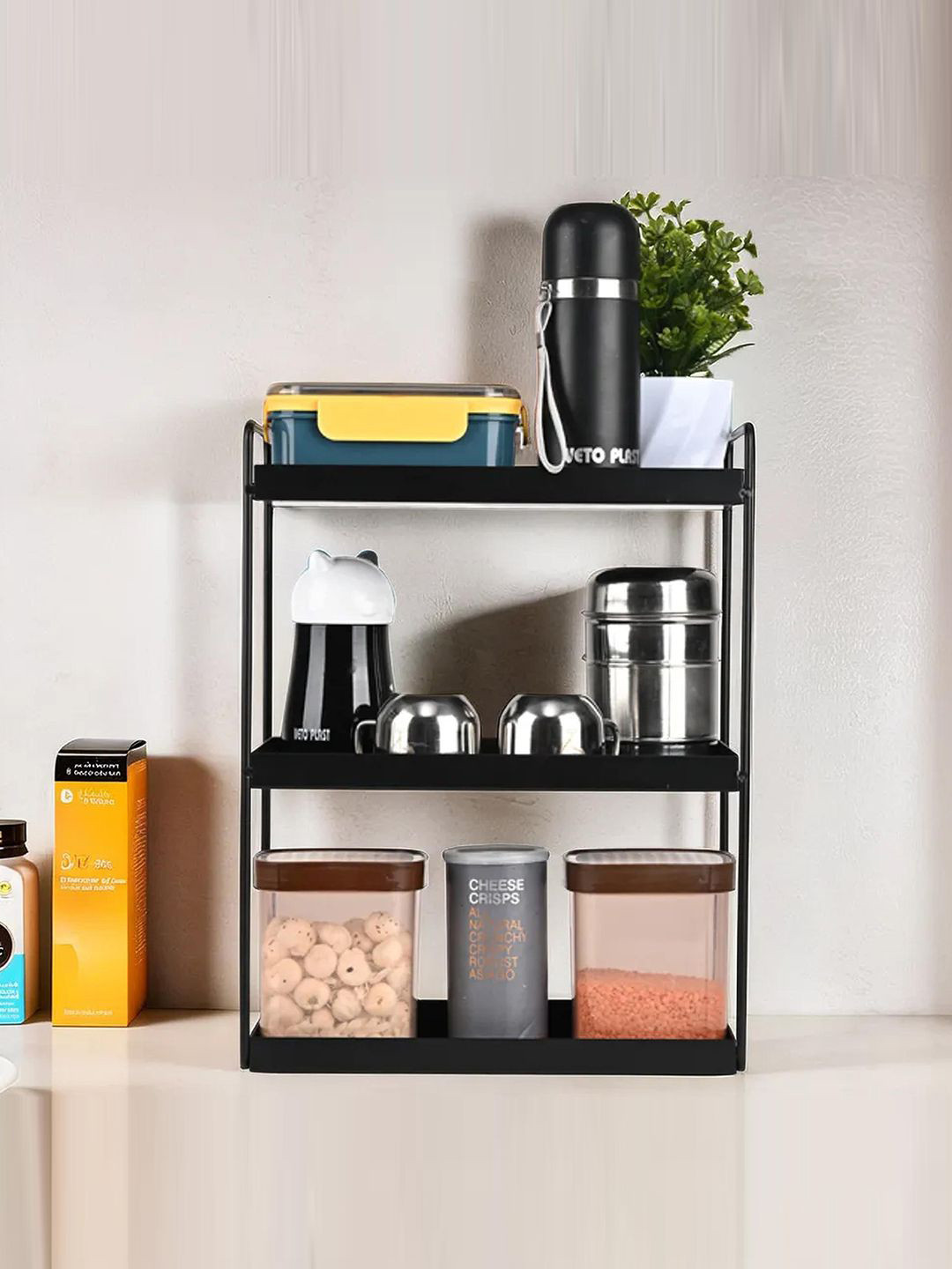 Kuber Industries Black 3 Tired Durable Storage Rack