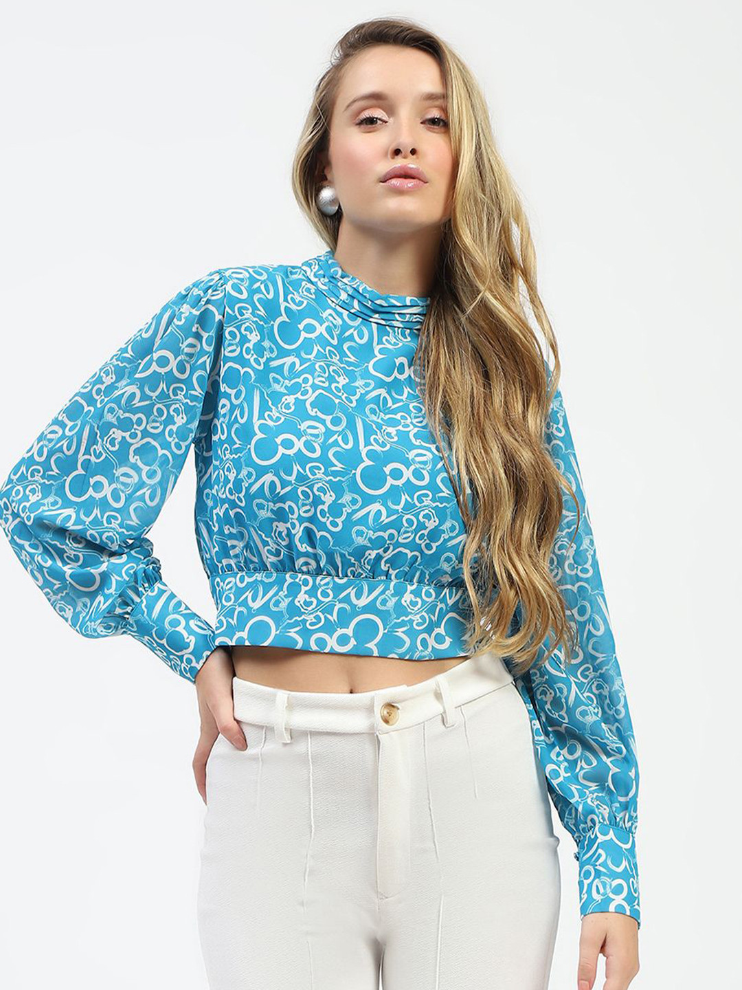 Madame Women Abstract Printed High Neck Top