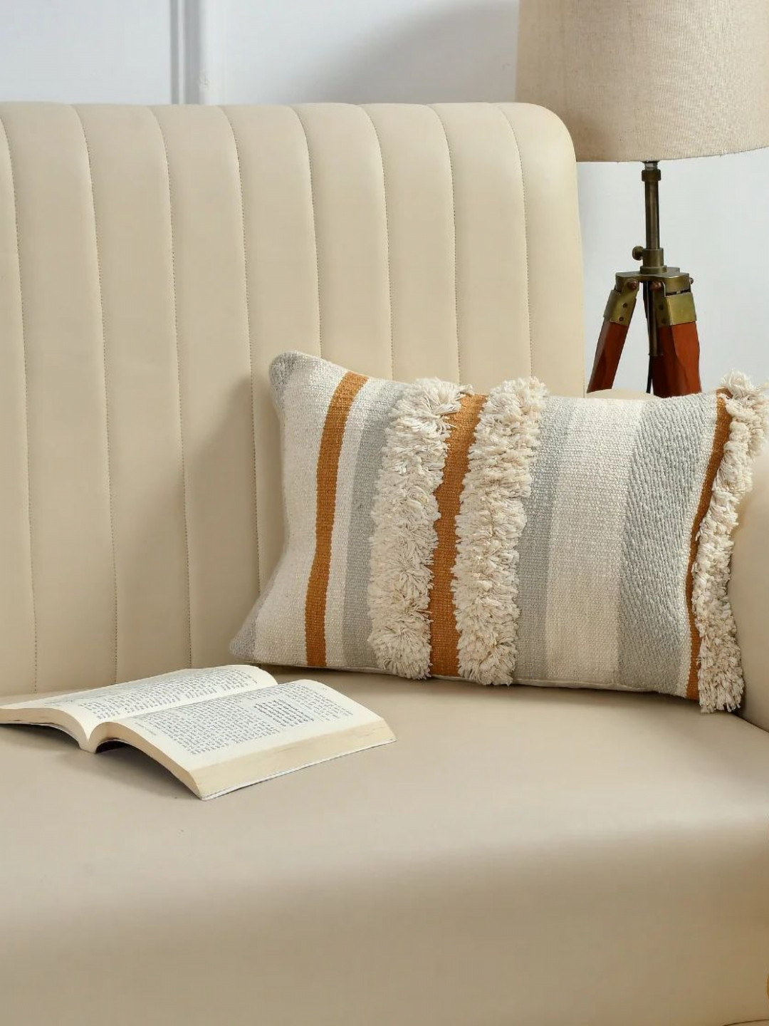 SASHAA WORLD White & Mustard Abstract Rectangle Cushion Covers