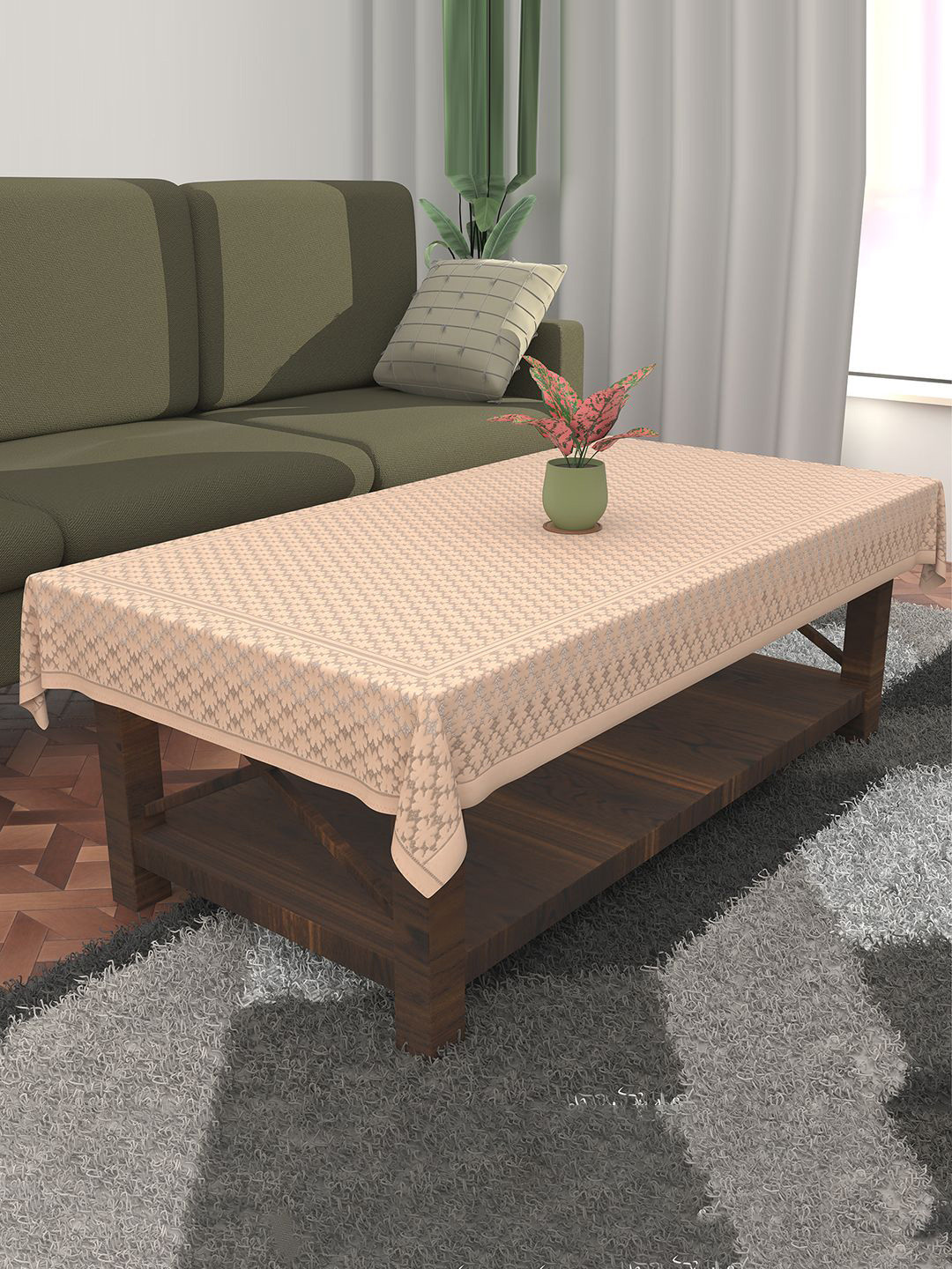 Kuber Industries Gold-Toned Floral Printed Cotton 4-Seater Center Table Cover