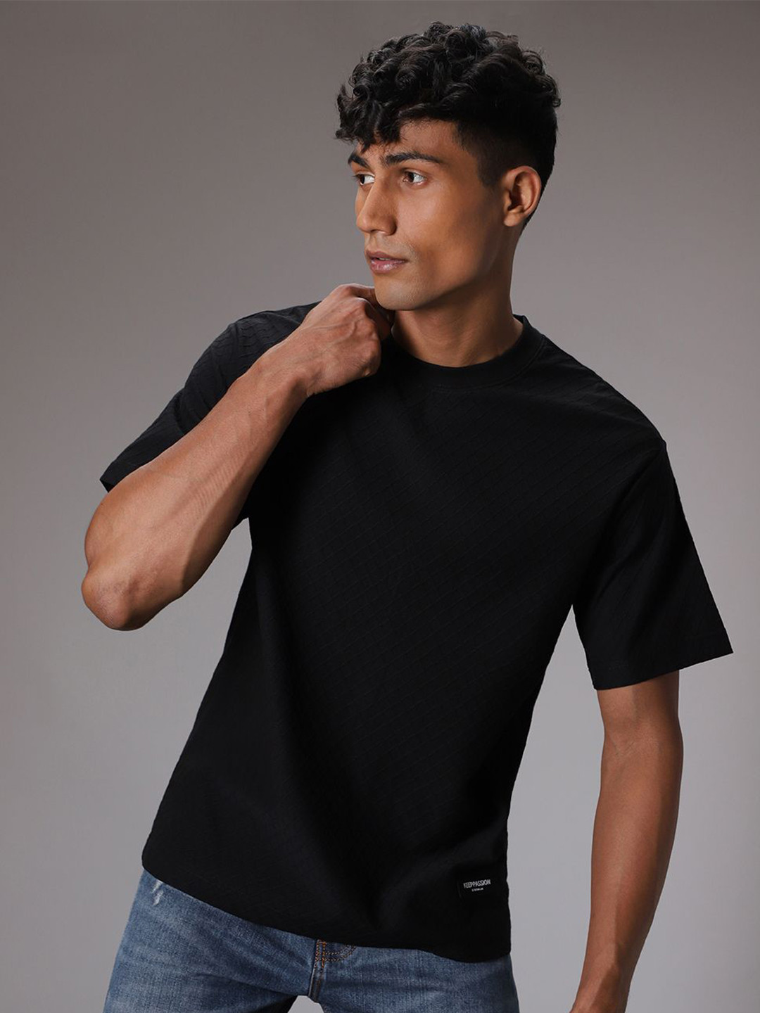 Banana Club Men Check Self Design T-shirt