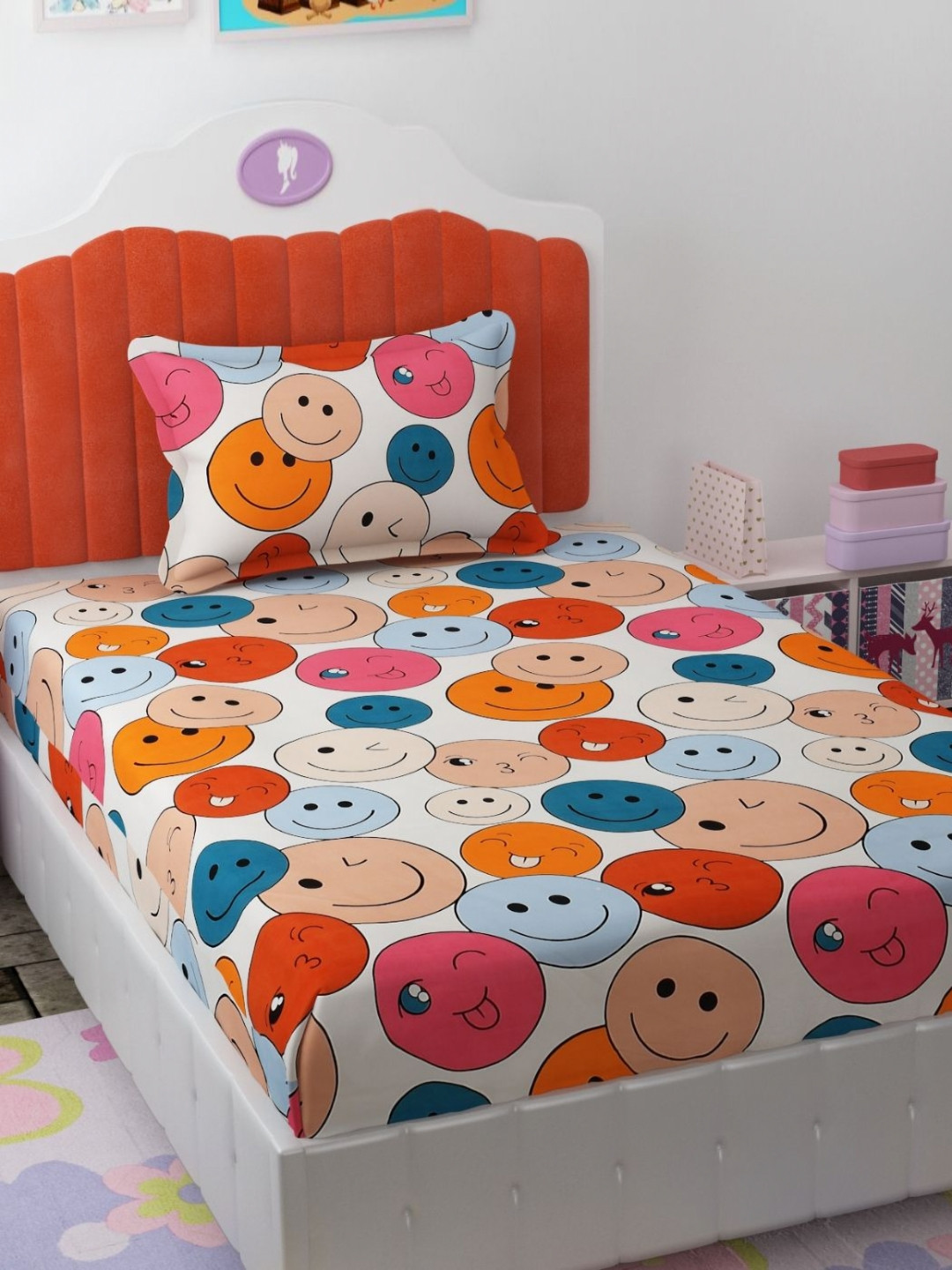 Florida White & Red Graphic 180 TC Single Bedsheet with 1 Pillow Covers