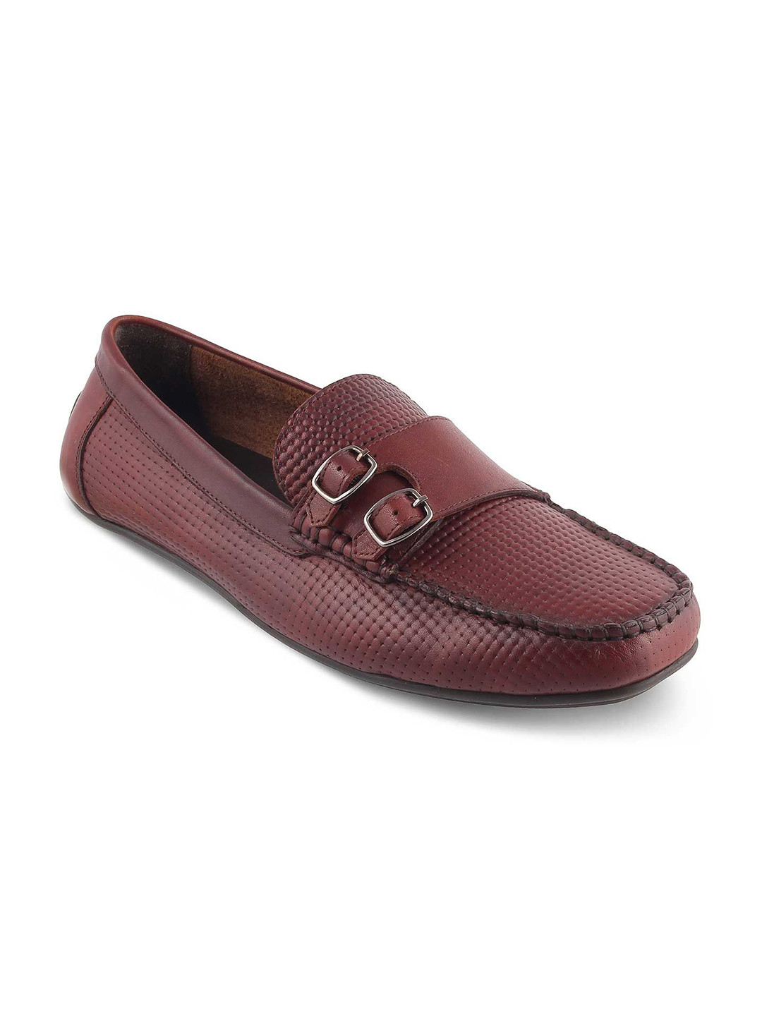 Tresmode Men Leather Textured Buckles Slip-On Monks Casual Shoes